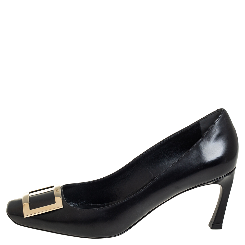 

Roger Vivier Black Leather Belle Square Toe Pumps Size