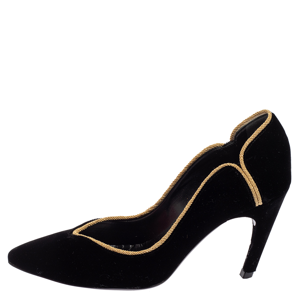 

Roger Vivier Black Velvet, Lurex Choc Pumps Size