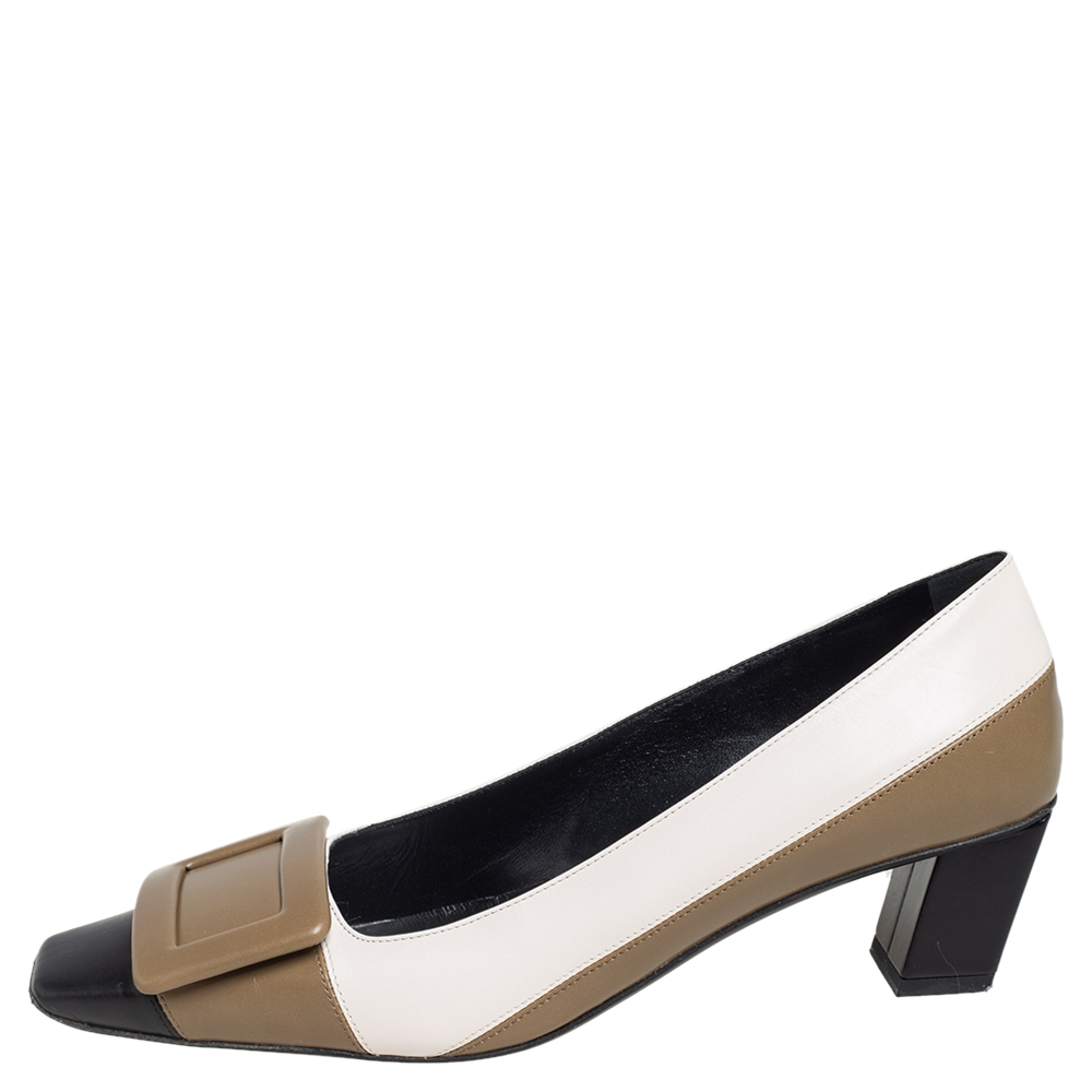 

Roger Vivier Tri Color Leather Buckle Pumps Size, Multicolor