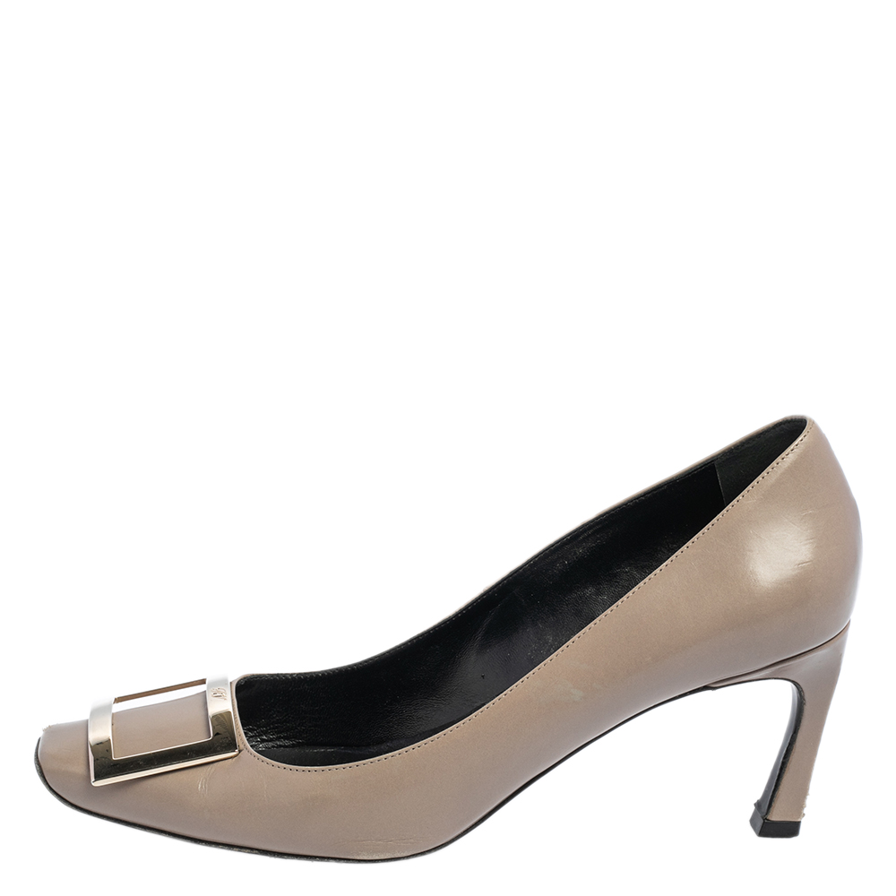 

Roger Vivier Taupe Leather Trompette Embellished Pumps Size, Grey