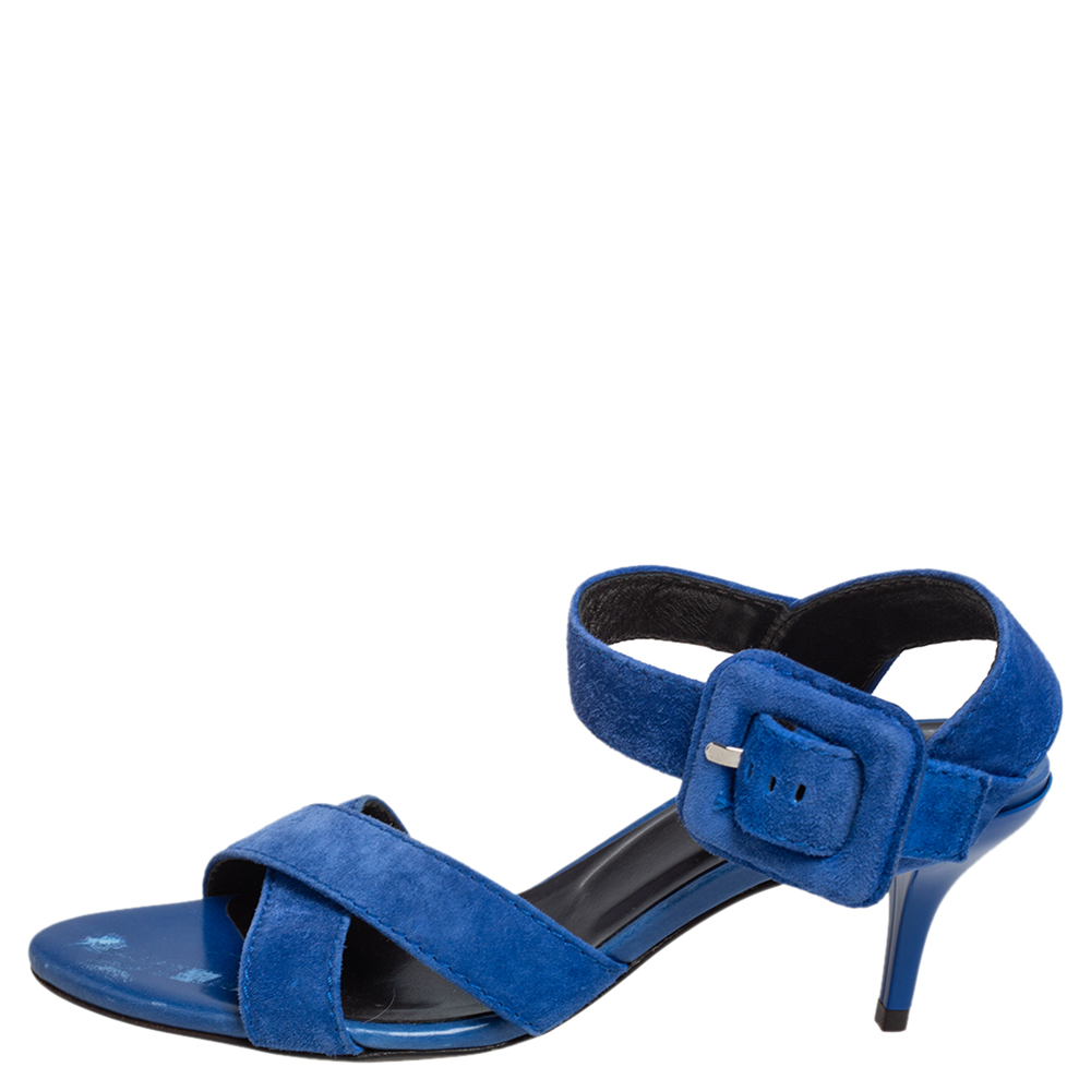 

Roger Vivier Blue Suede Criss Cross Ankle Strap Sandals Size