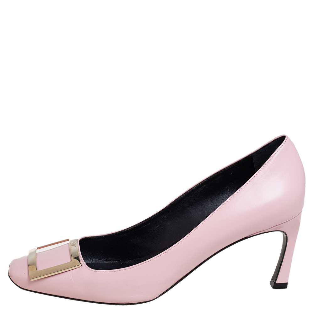 

Roger Vivier Pink Leather Trompette Buckle Pumps Size