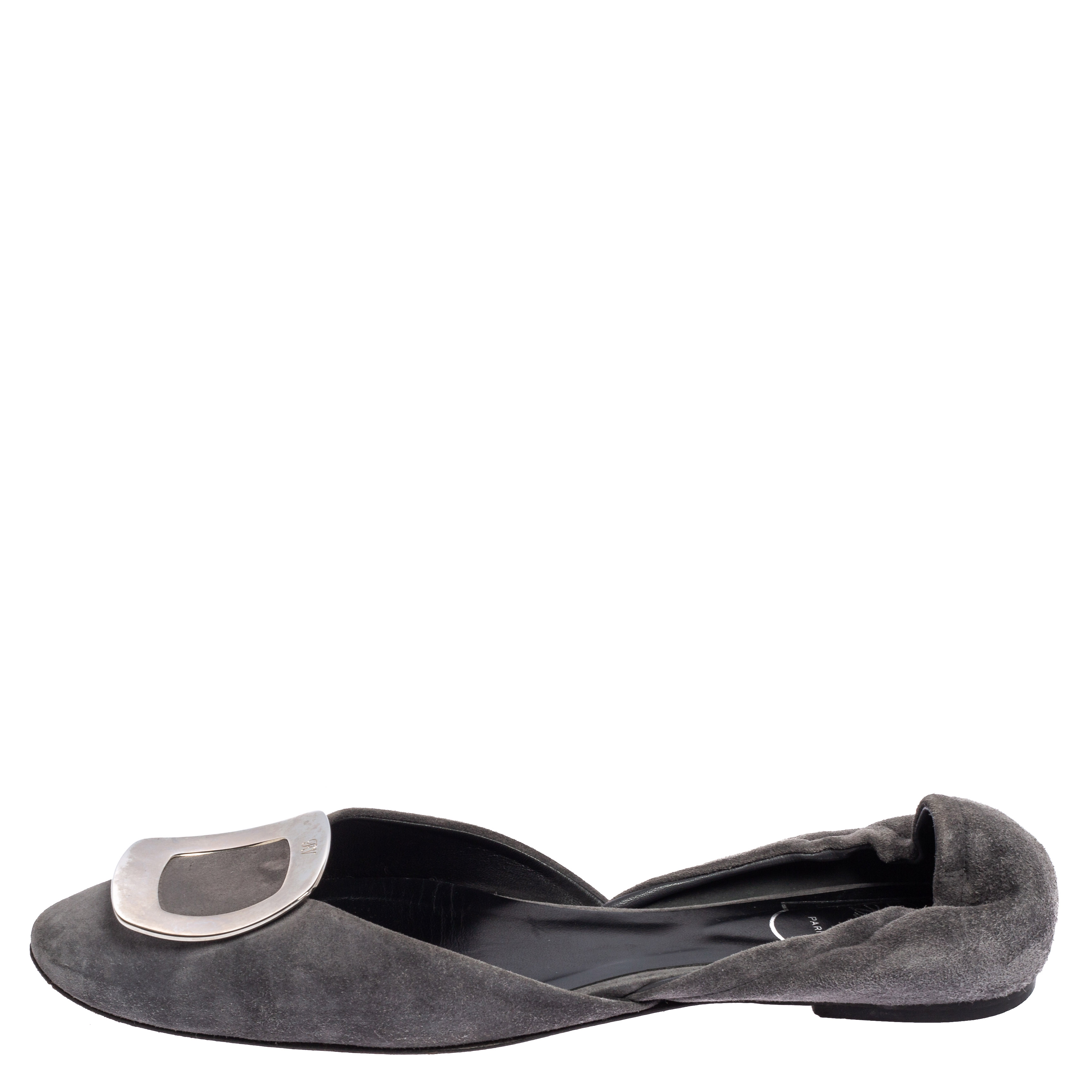 

Roger Vivier Grey Suede Chips Prism D'Orsay Flats Size