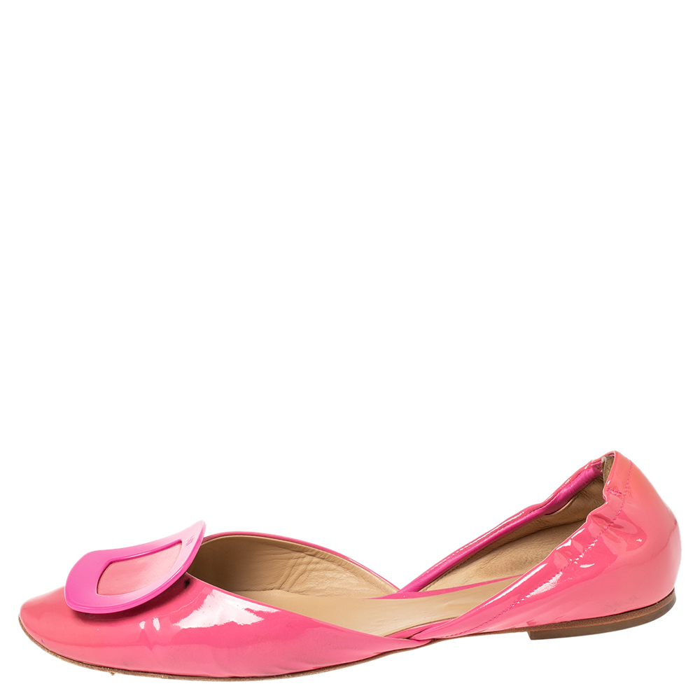 

Roger Vivier Pink Patent Leather Buckle Detail Square Ballet Flats