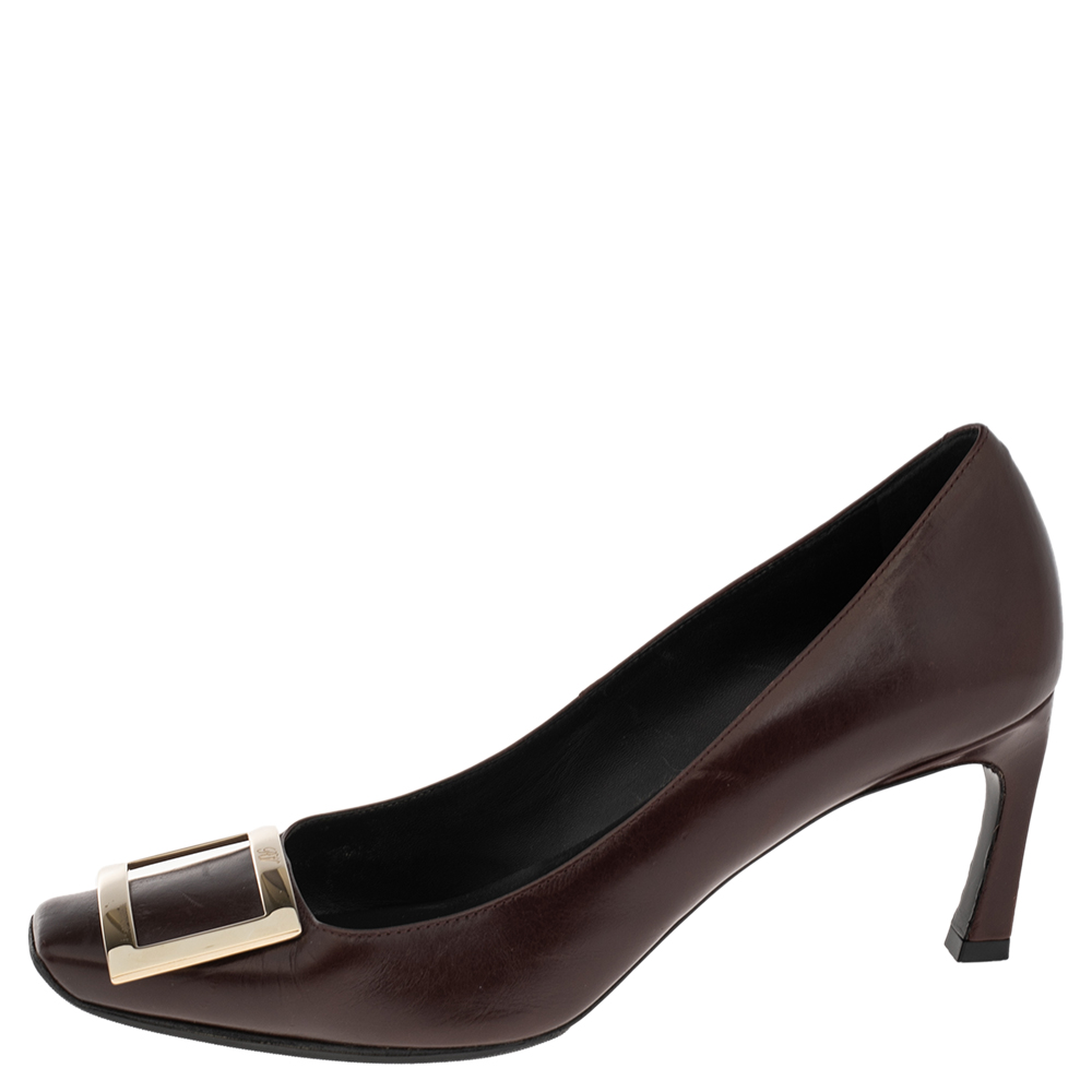 

Roger Vivier Dark Brown Leather Trompette Pumps Size