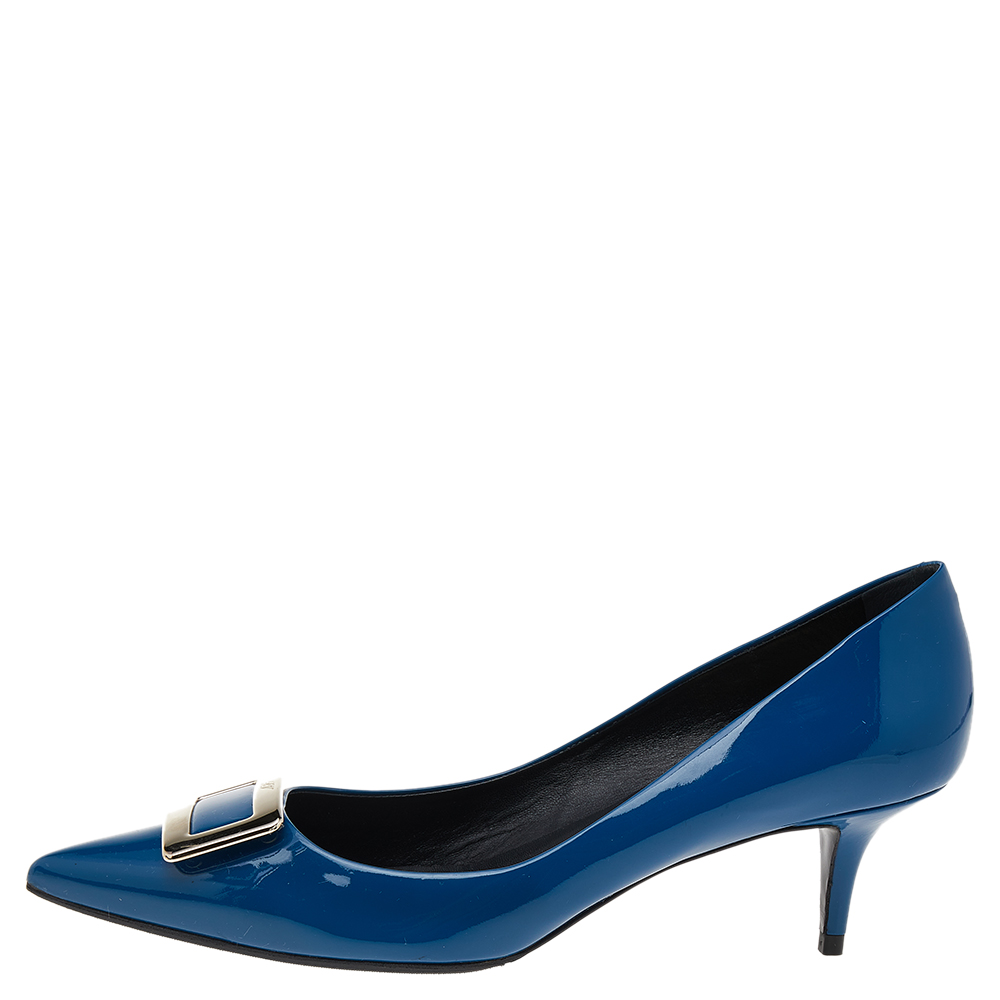 

Roger Vivier Blue Patent Leather Kitten Heel Pumps Size