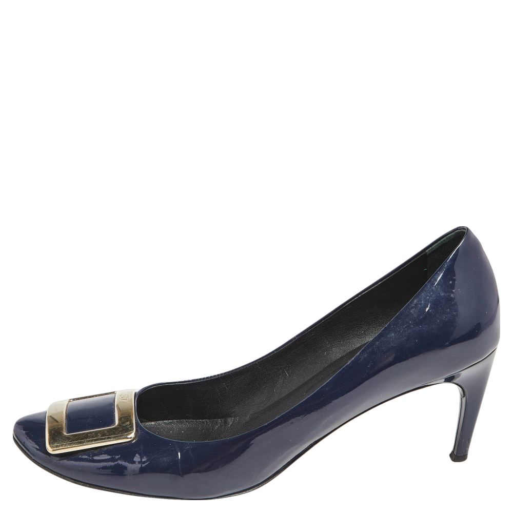 

Roger Vivier Blue Patent Leather Limelight Buckle Pumps Size, Navy blue
