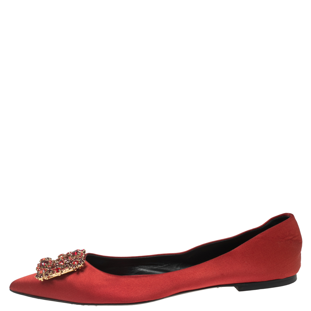 

Roger Vivier Red Satin Crystal Embellished Ballet Flats Size