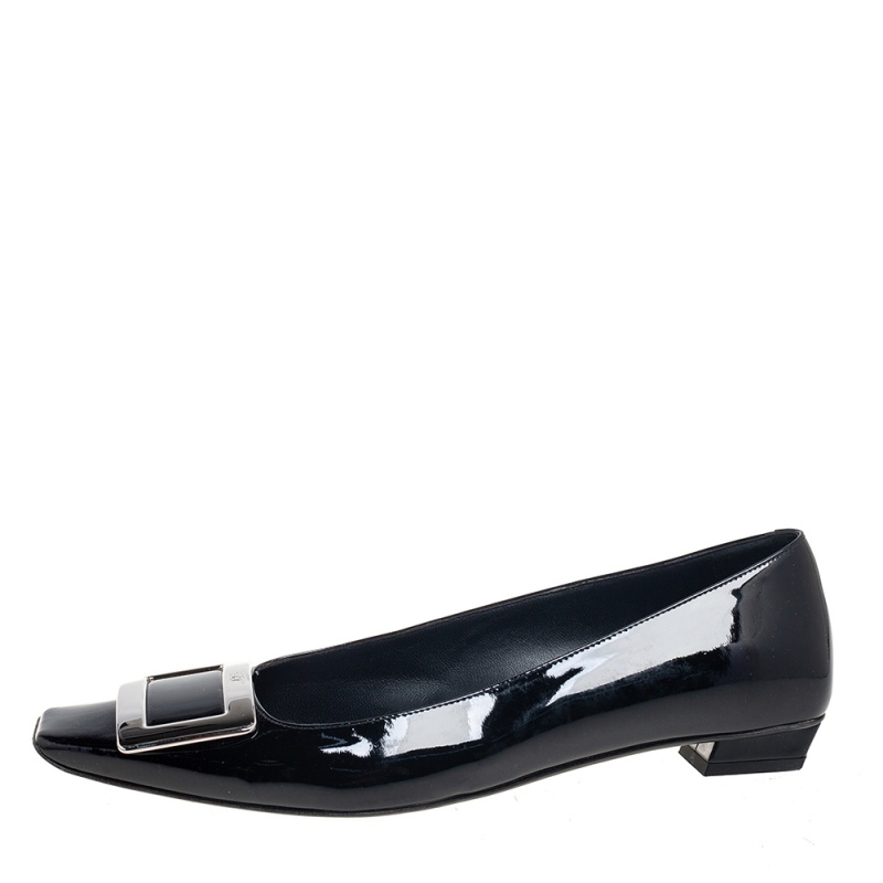 

Roger Vivier Black Patent Leather Buckle Detail Ballet Flats Size