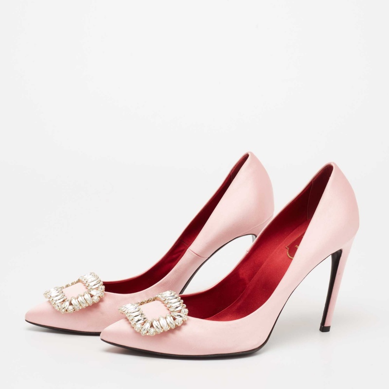 

Roger Vivier Pink Satin Crystal Embellished Buckle Pumps Size