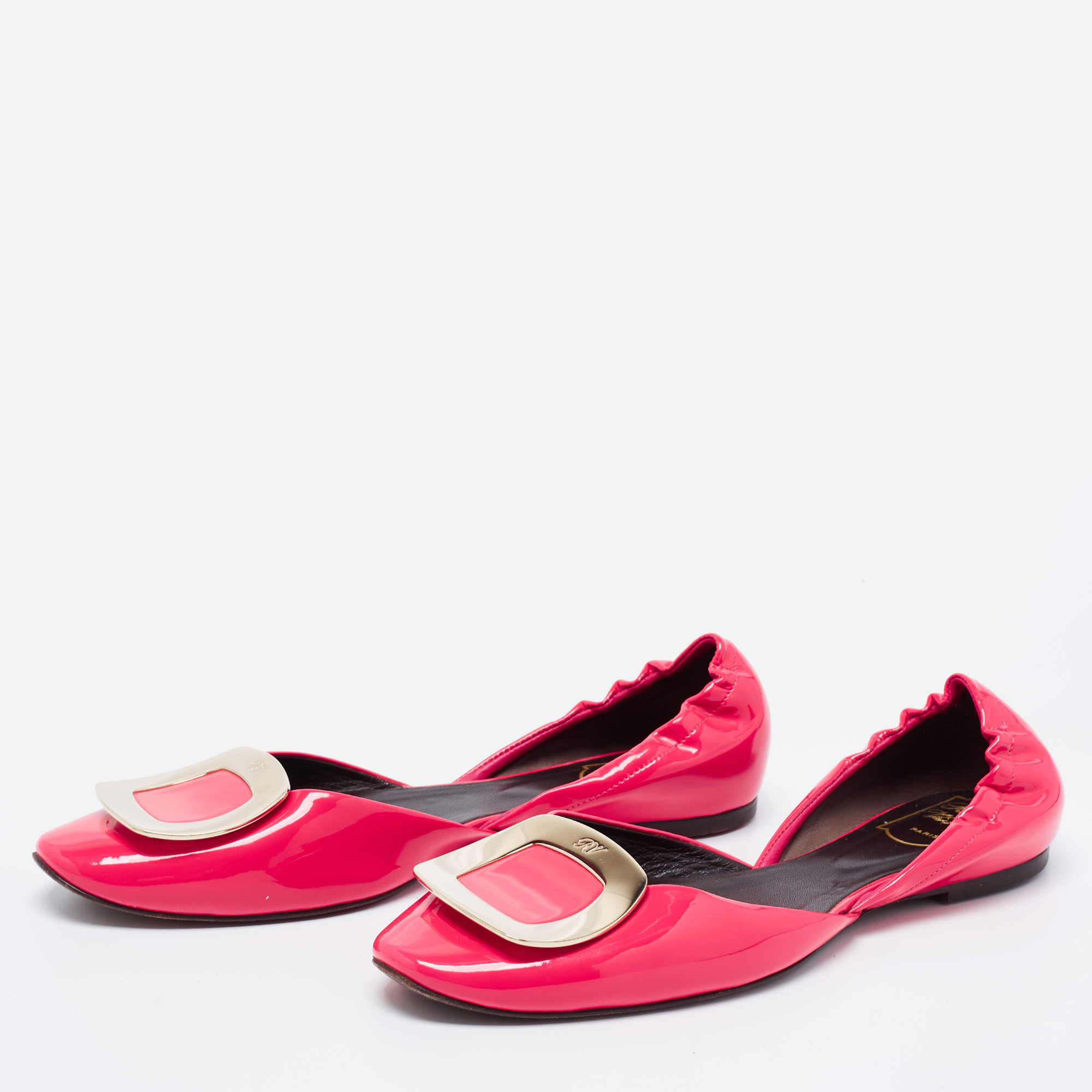 

Roger Vivier Neon Pink Patent Leather Chips D'Orsay Buckle Flats Size