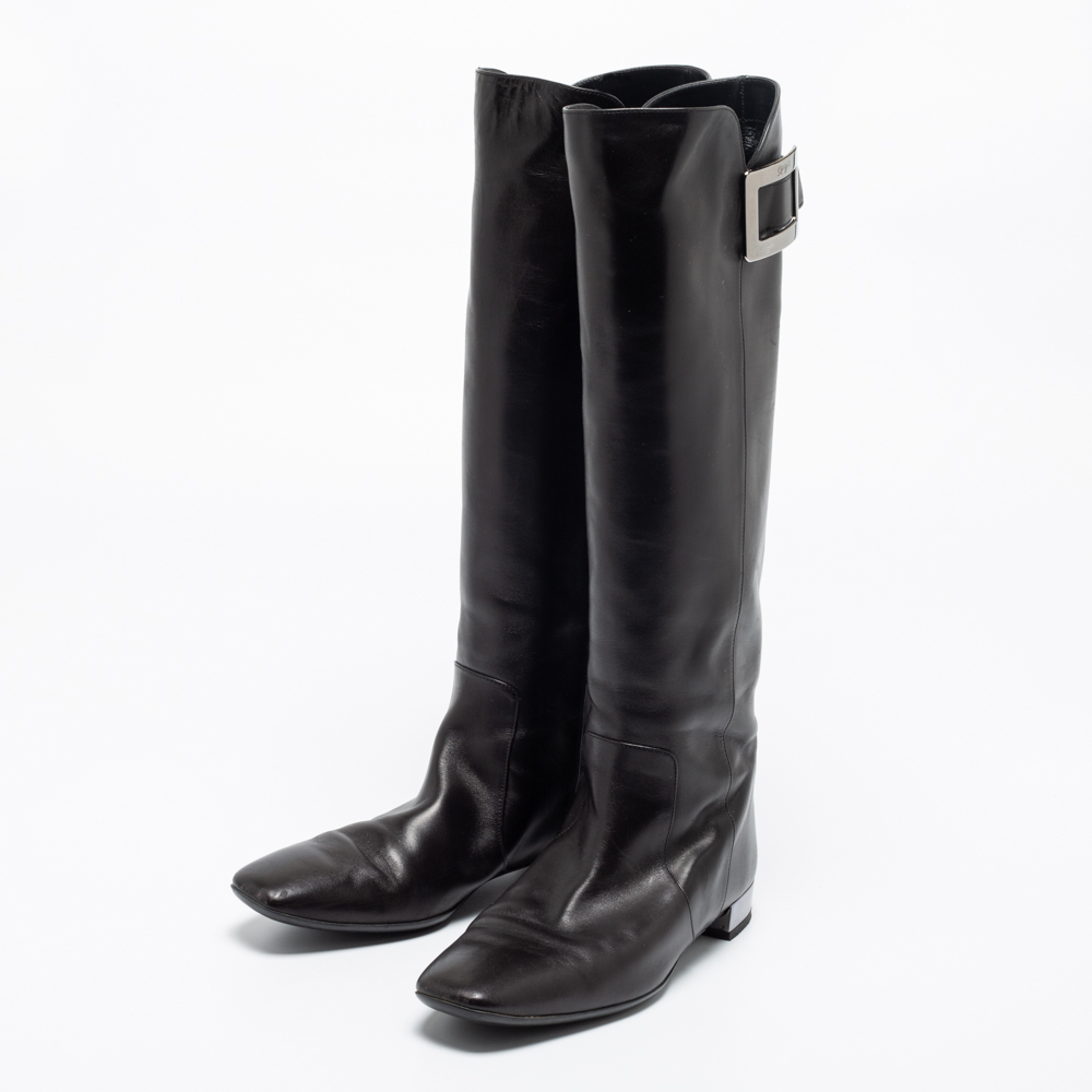 

Roger Vivier Black Leather Buckle Knee Length Boots Size