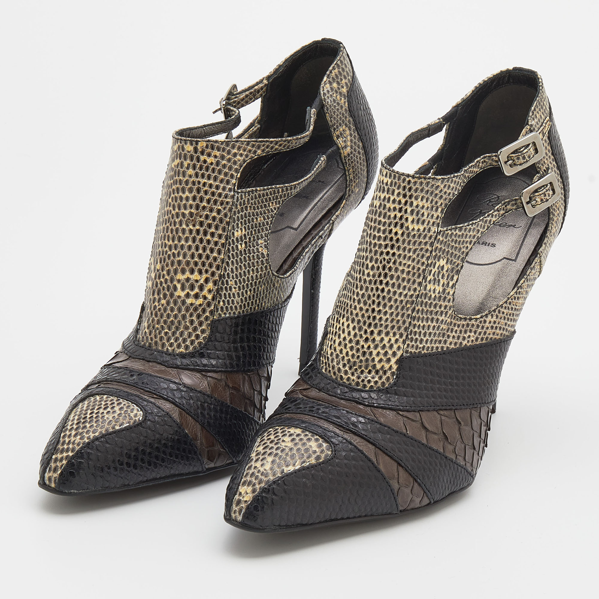 

Roger Vivier Multicolor Python/Lizard, and Karung Booties Size