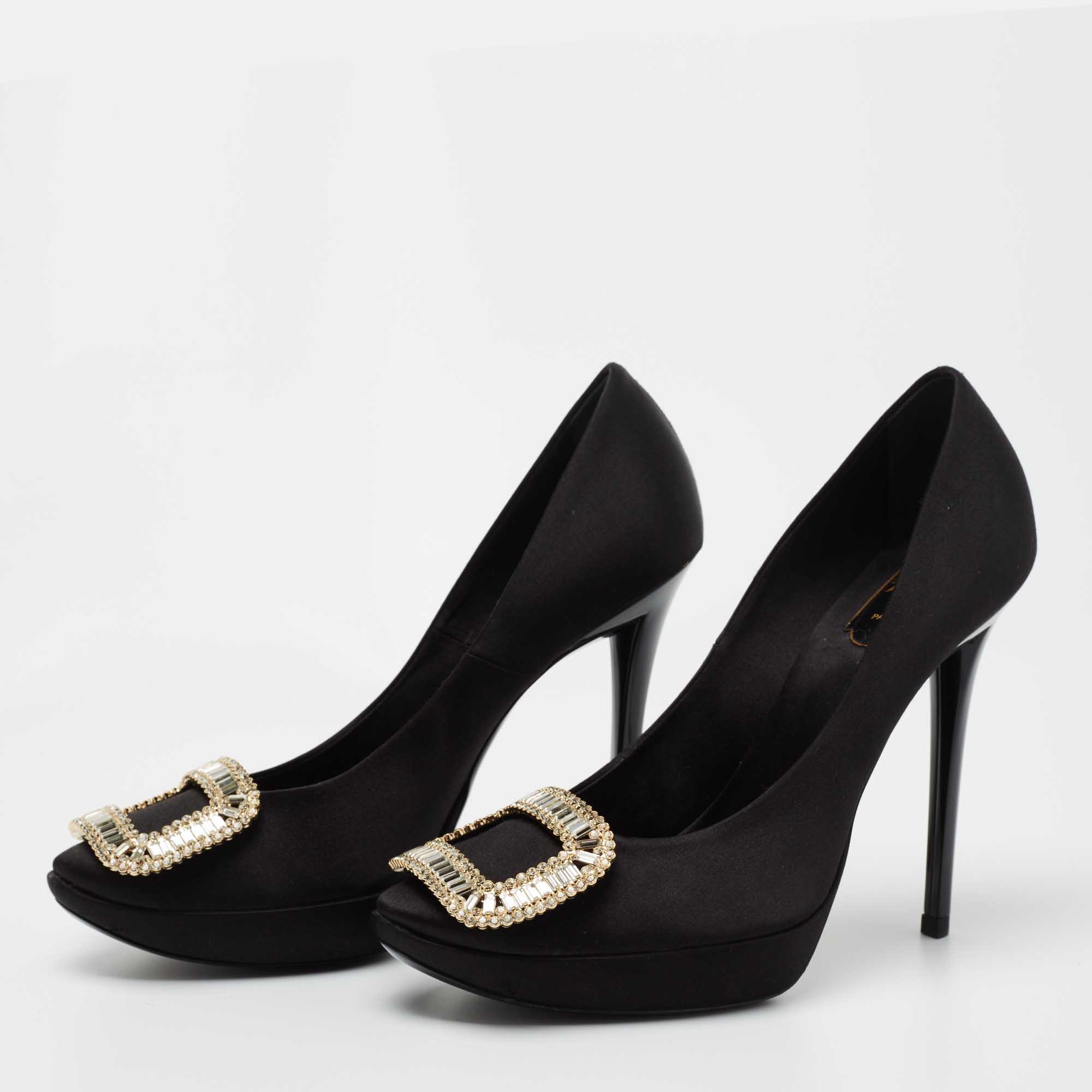 

Roger Vivier Black Satin Limelight Buckle Pumps Size