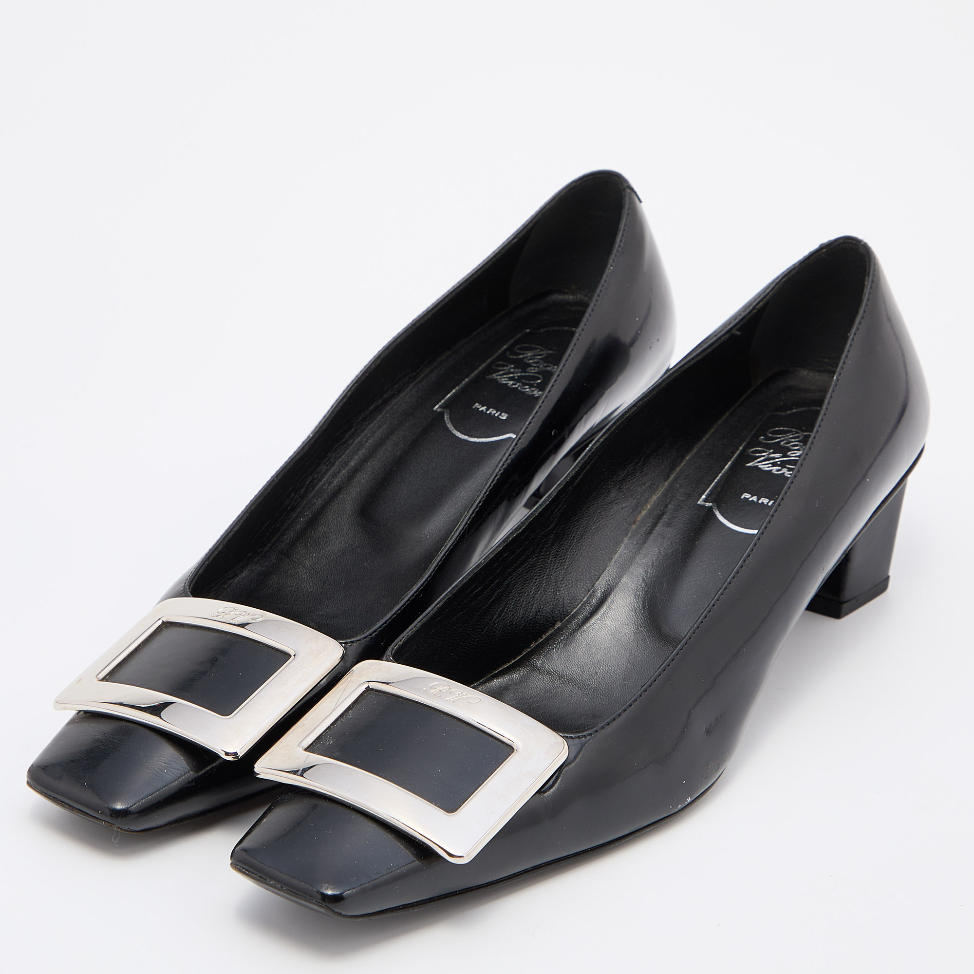 

Roger Vivier Black Patent Leather Buckle Detail Pumps Size