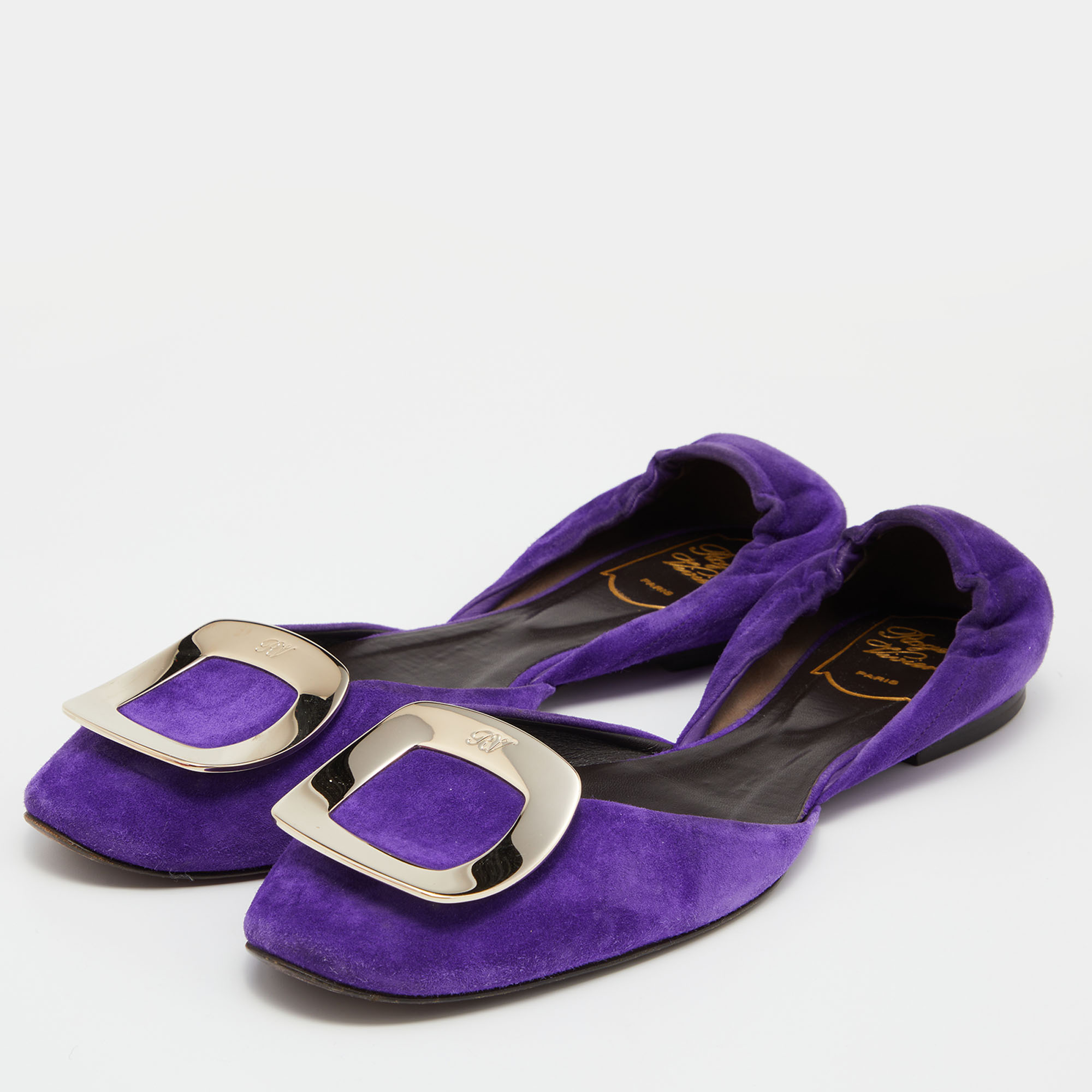 

Roger Vivier Purple Suede Chips Buckle D'orsay Ballet Flats Size