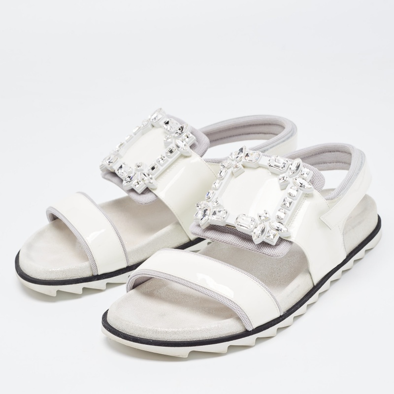 

Roger Vivier White Patent Leather Vivier Strass Sandals Size