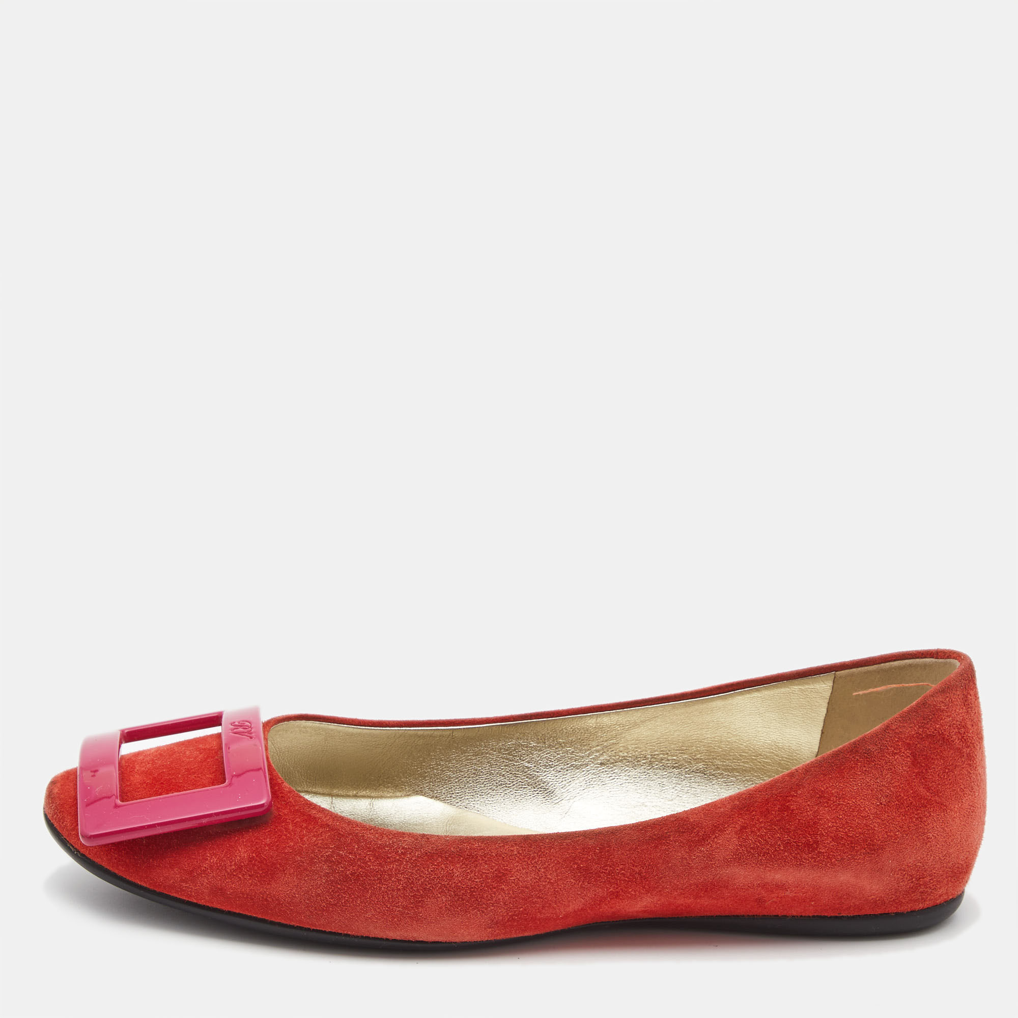 

Roger Vivier Orange Suede Vivier Ballet Flats Size