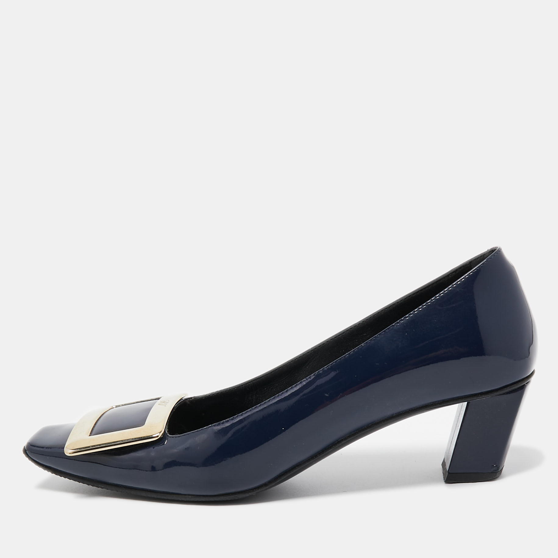 

Roger Vivier Navy Blue Patent Leather Belle Vivier Pumps Size