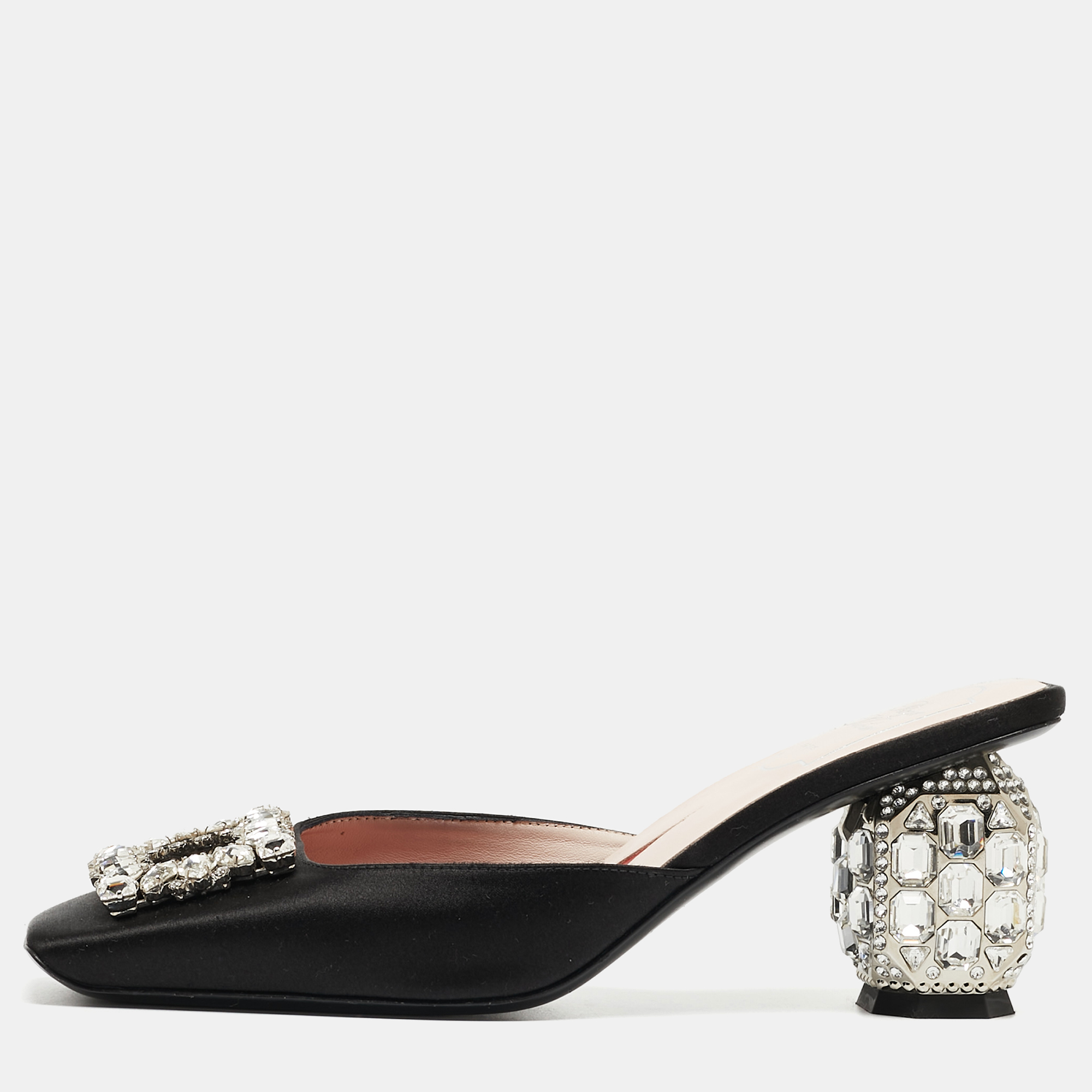 Designed exclusively for you this Roger Vivier pair is versatile. Crafted with satin these slide mules feature crystal embellished buckle detail on the vamps comfortable soles and a fabulous style. Keep it light and casual with this stunning black pair.