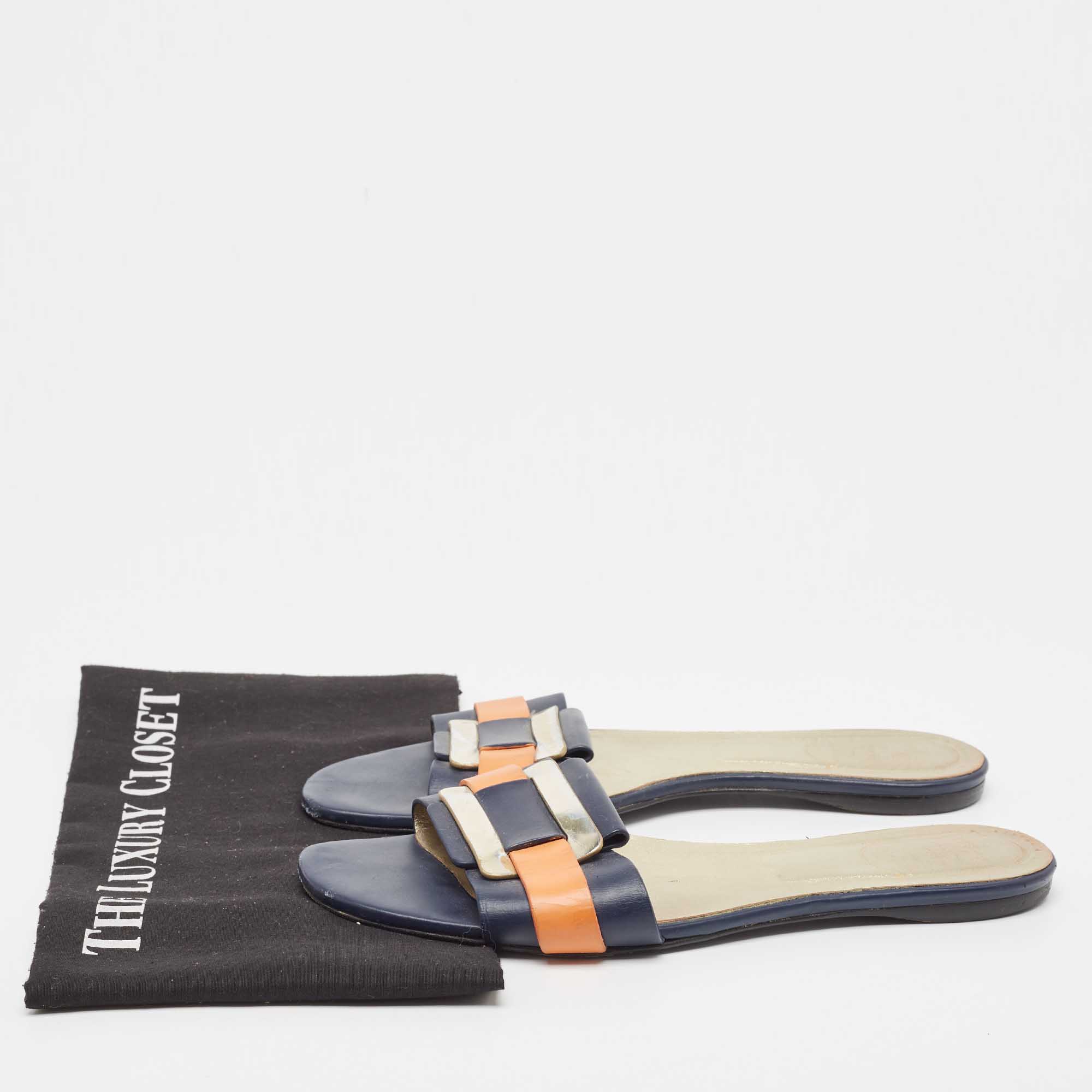 Roger Vivier Multicolor Leather Vivier Flat Slides Size 39 