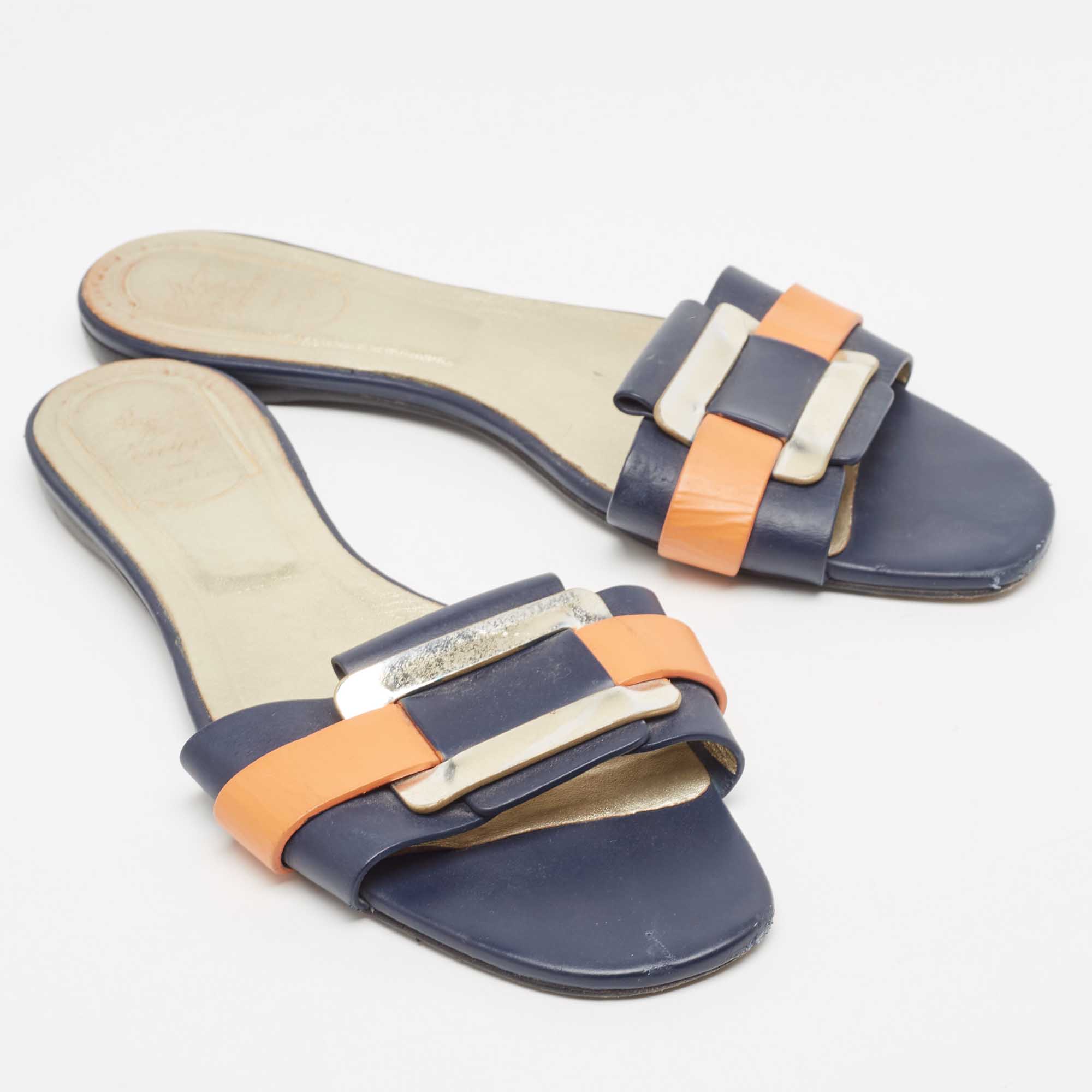 Roger Vivier Multicolor Leather Vivier Flat Slides Size 39 