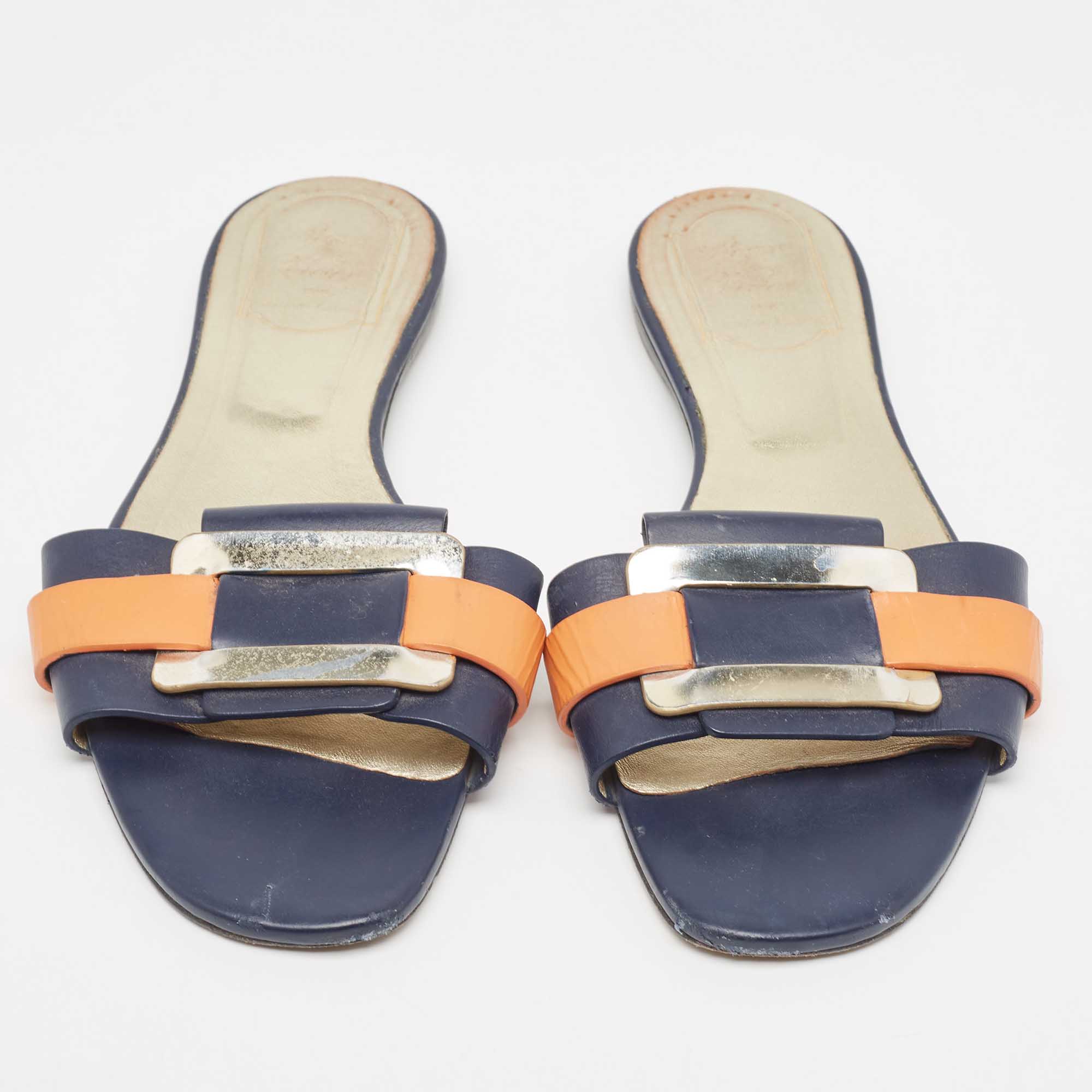 Roger Vivier Multicolor Leather Vivier Flat Slides Size 39 
