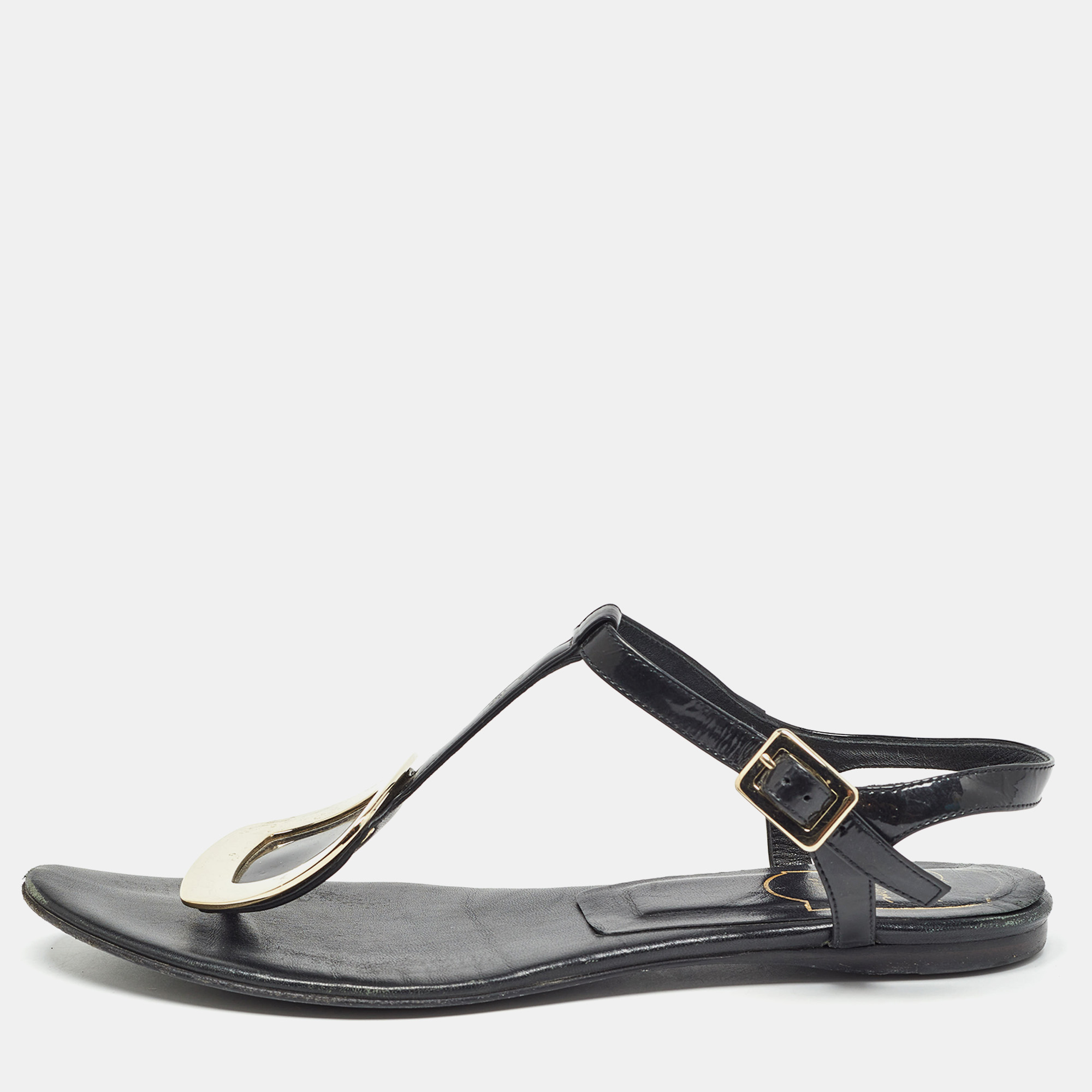 

Roger Vivier Black Leather Slingback Flat Sandals Size