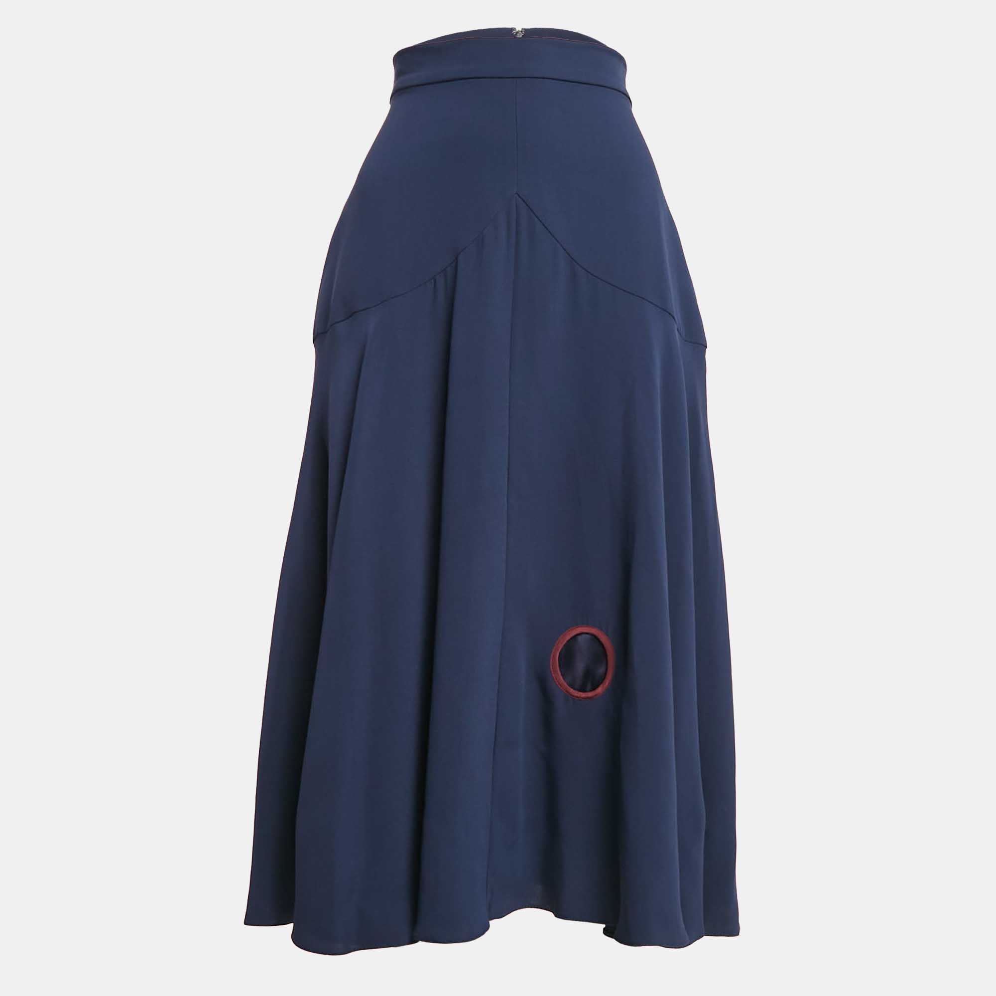 

Roksanda Ilincic Blue Silk Flared Midi Skirt S, Navy blue