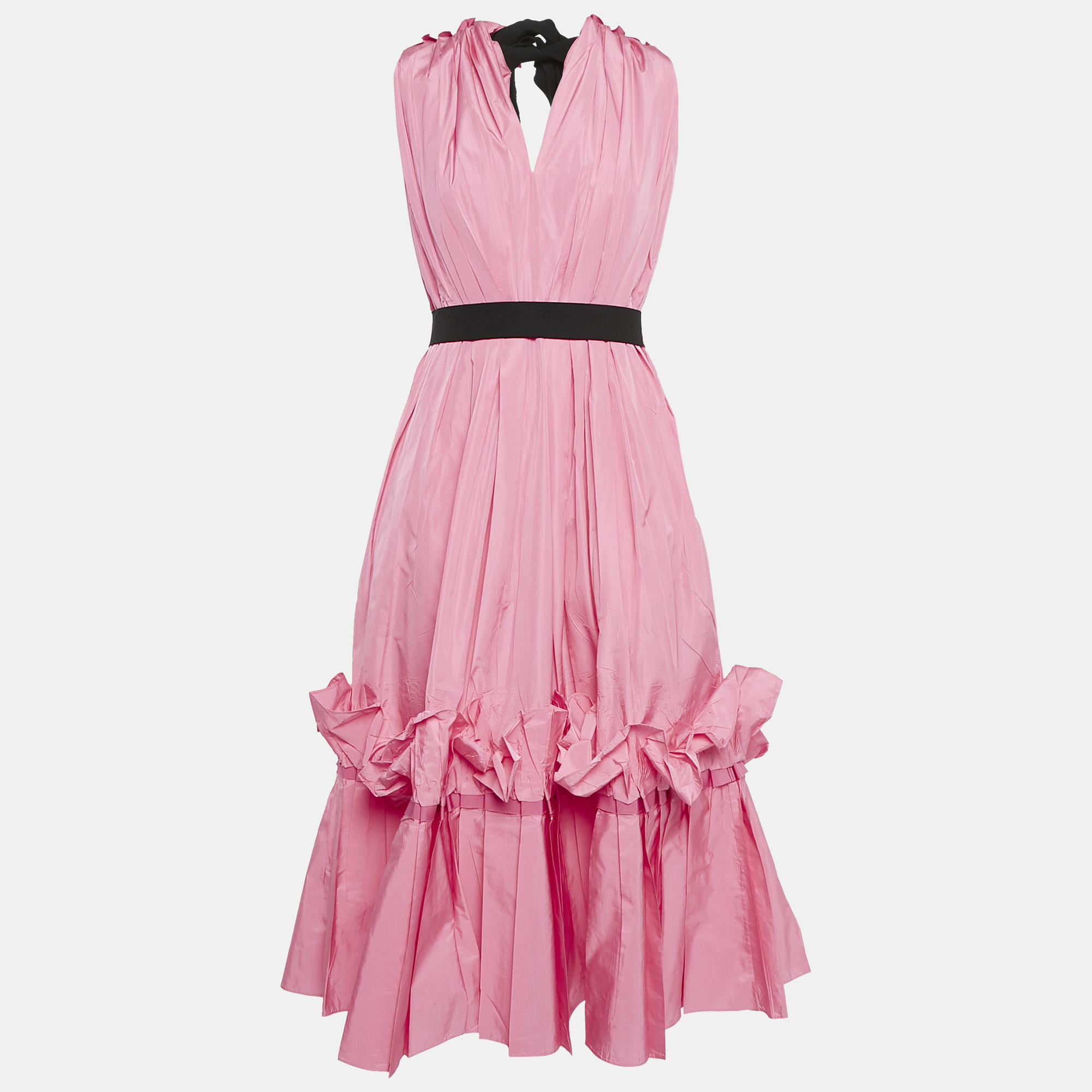

Roksanda Ilincic Pink Crinkled Crepe Plunging Neck Midi Dress L