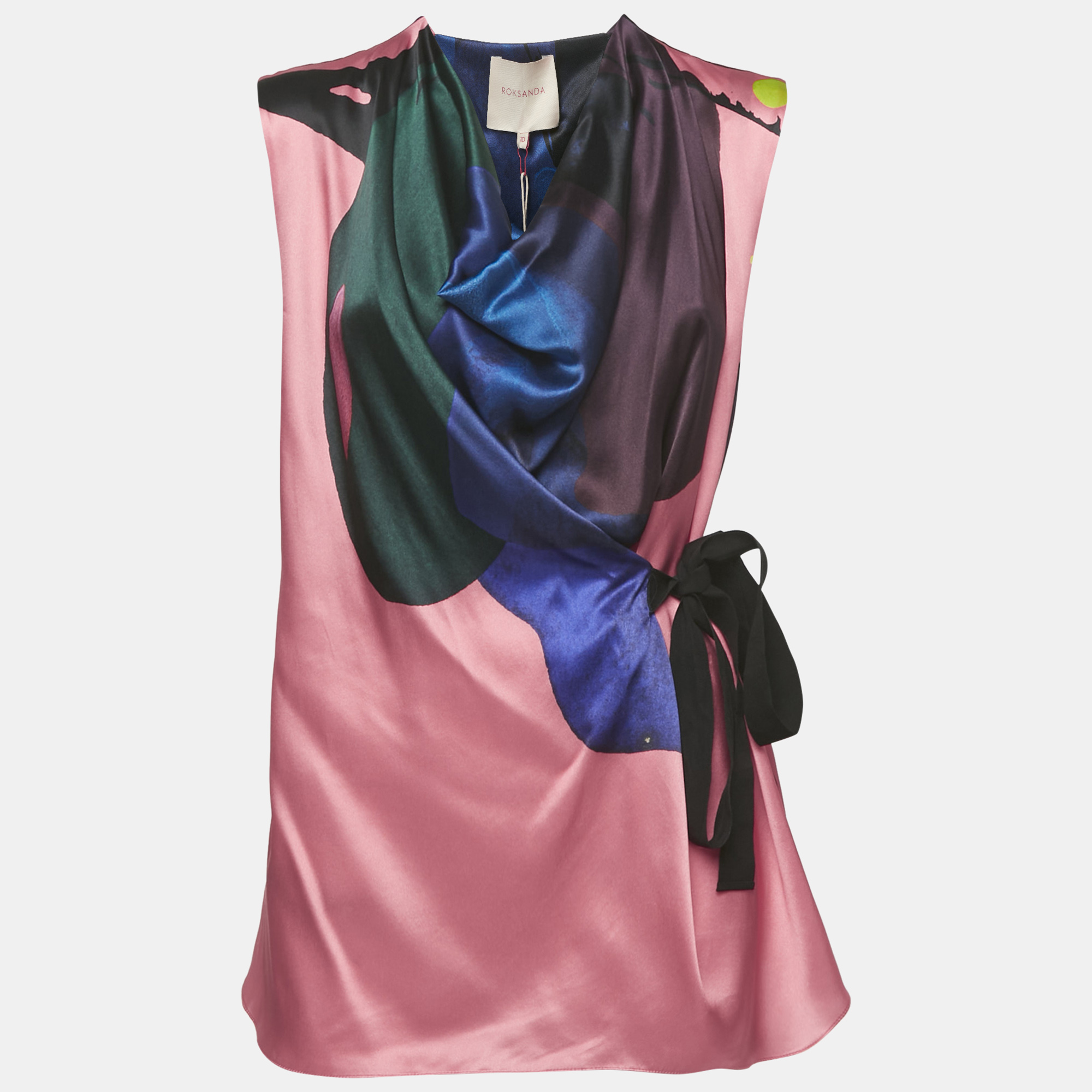 Pre-owned Roksanda Ilincic Roksanda Multicolor Printed Silk Cowl Neck Tie Up Top M