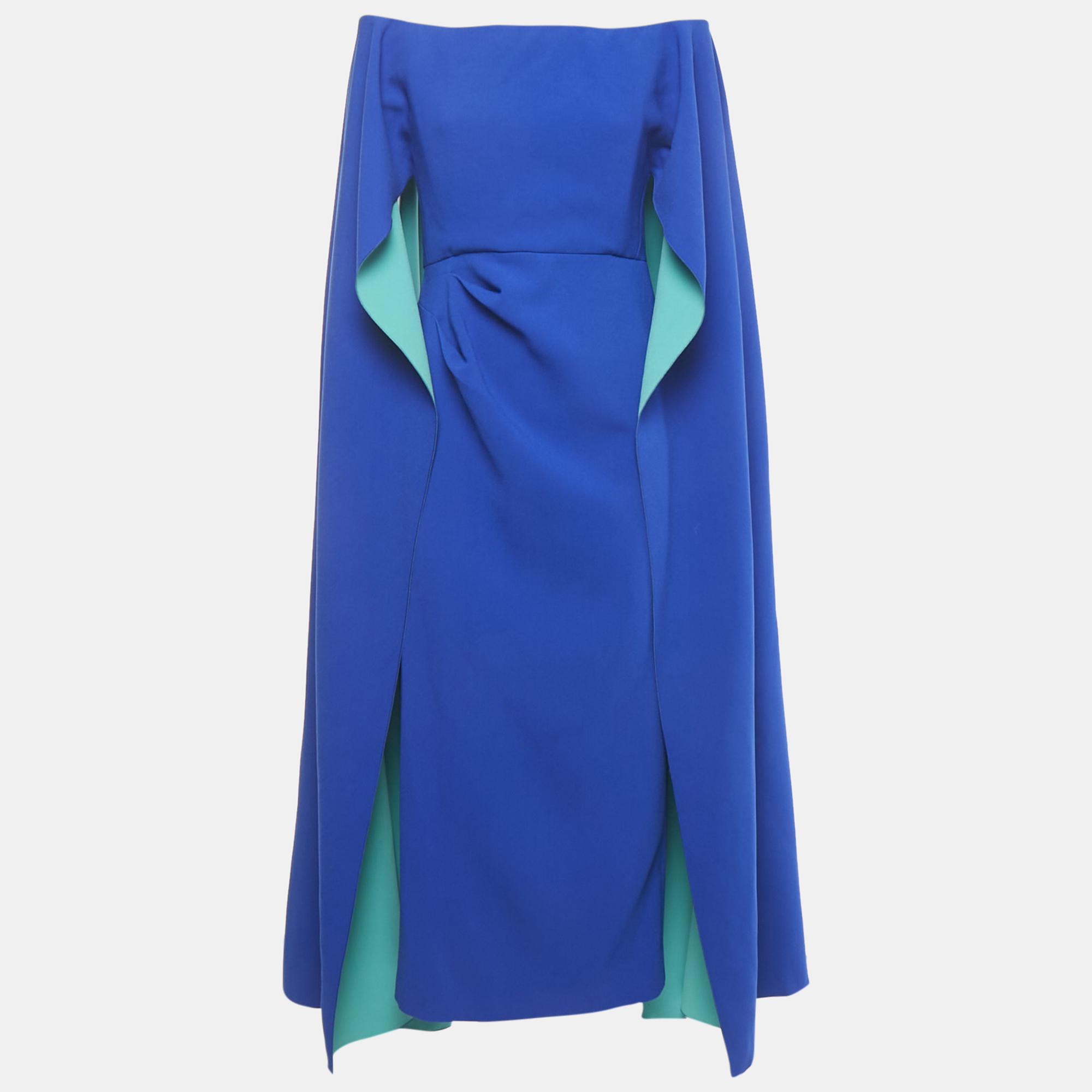 

Roksanda Blue Two-Toned Crepe Cape Sleeve Midi Dress M