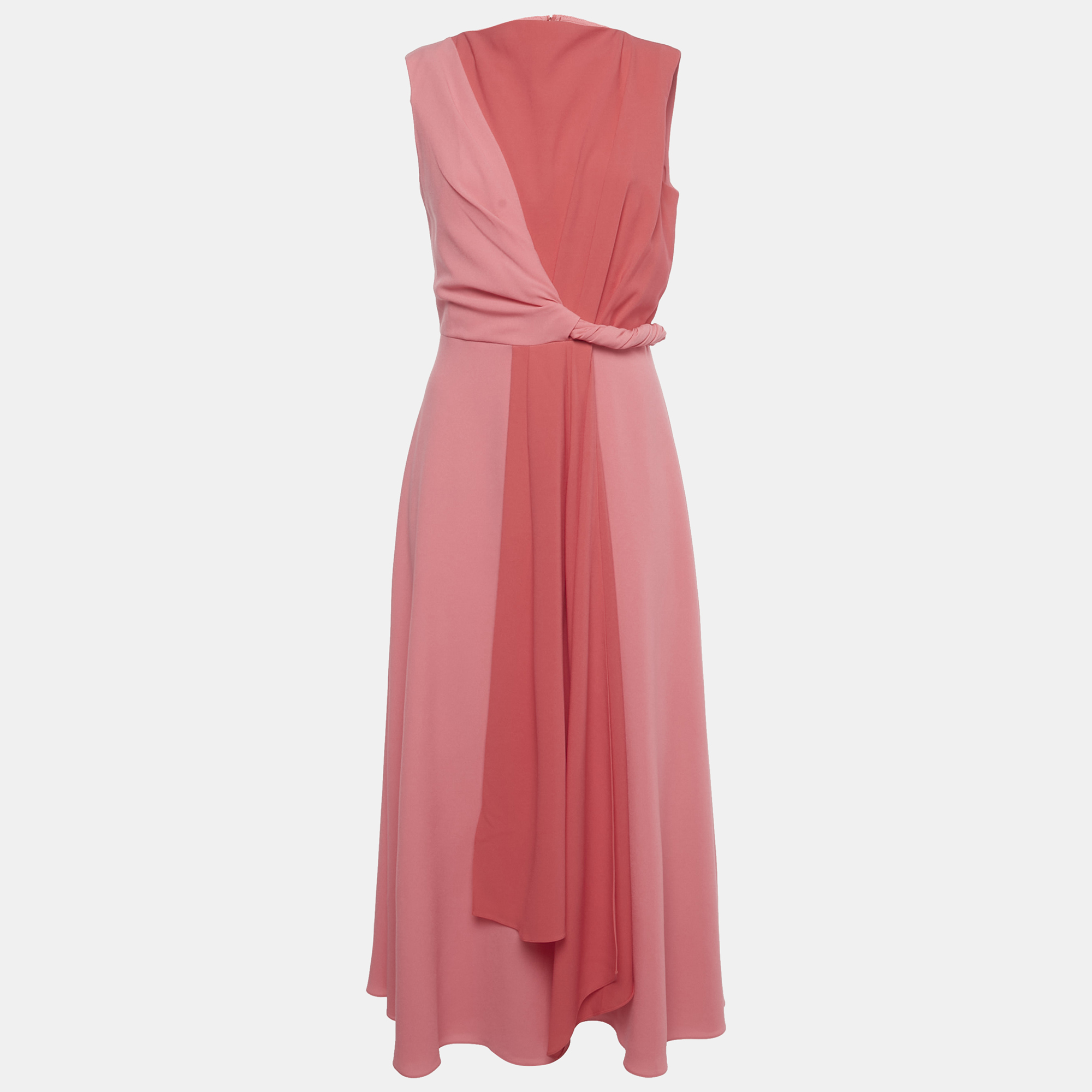 Pre-owned Roksanda Ilincic Roksanda Pink Two Toned Crepe Twisted Waist Parsa Midi Dress M
