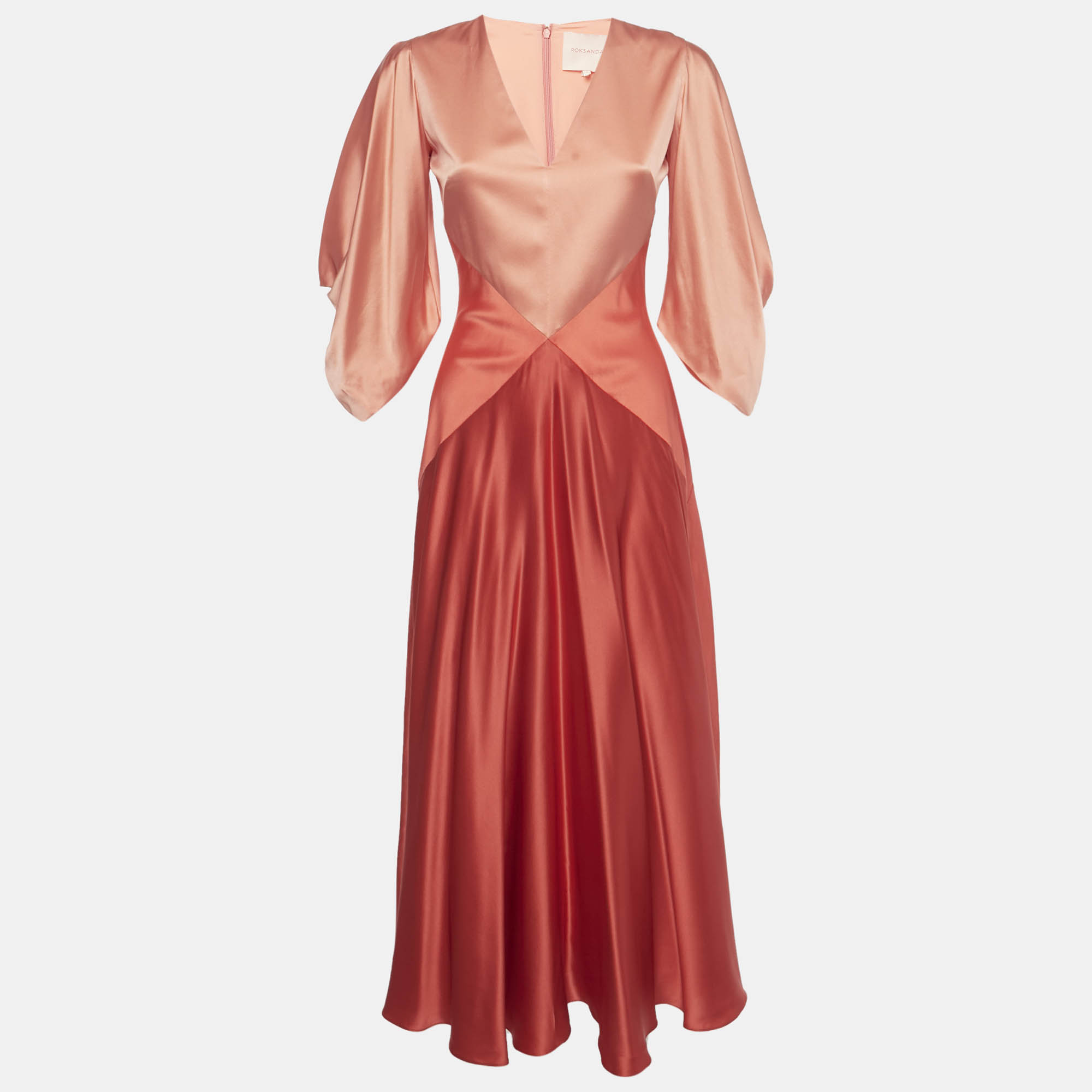 

Roksanda Orange Two Toned Silk Gaia Midi Dress S