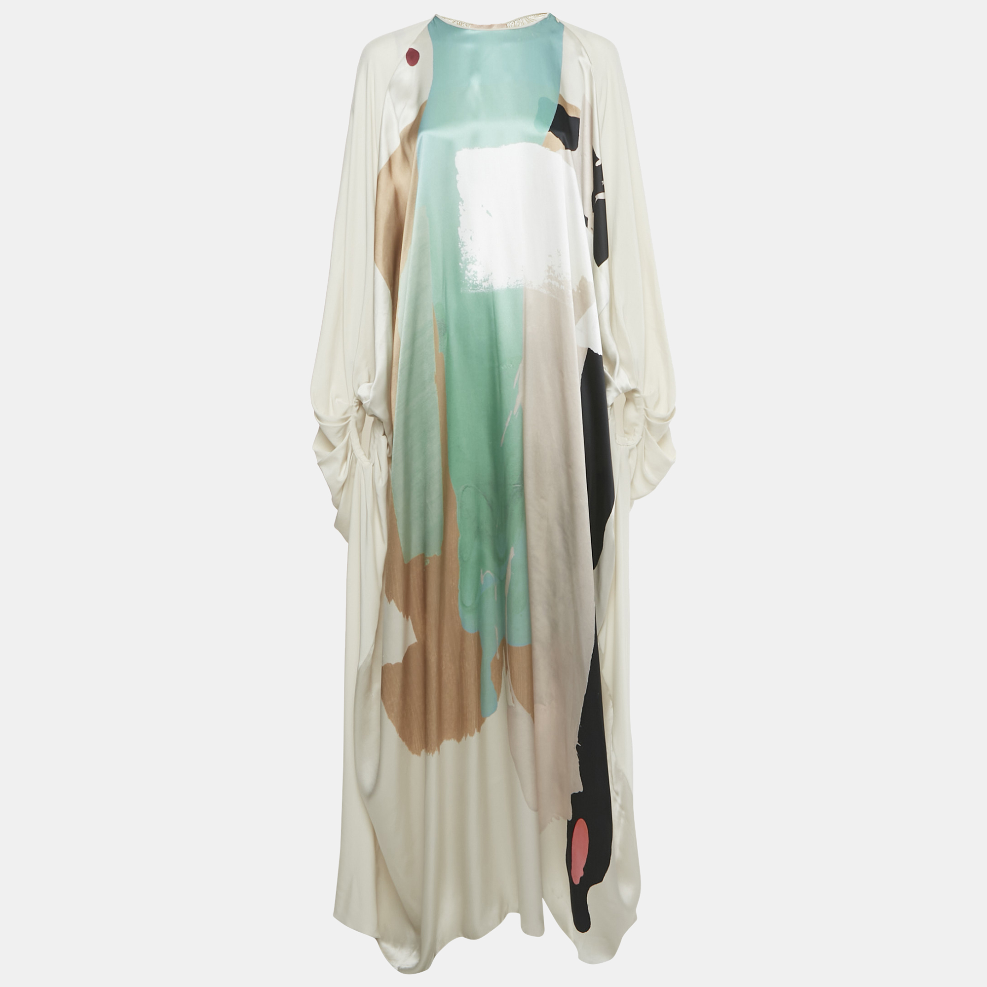 

Roksanda Ivory Printed Silk Gathered Sleeve Lilee Maxi Dress, Cream