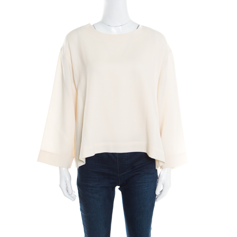 Pre Owned توب روكساندا إلينسيك سيلسي صوف كريب كريمي واسع M