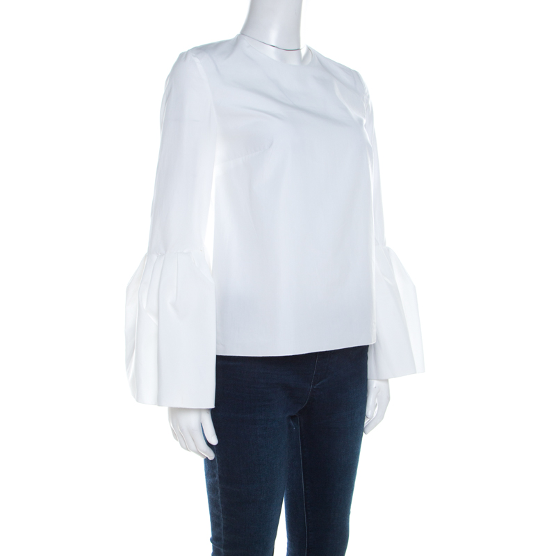 

Roksanda Ilincic White Cotton Poplin Bell Sleeve Truffaut Top