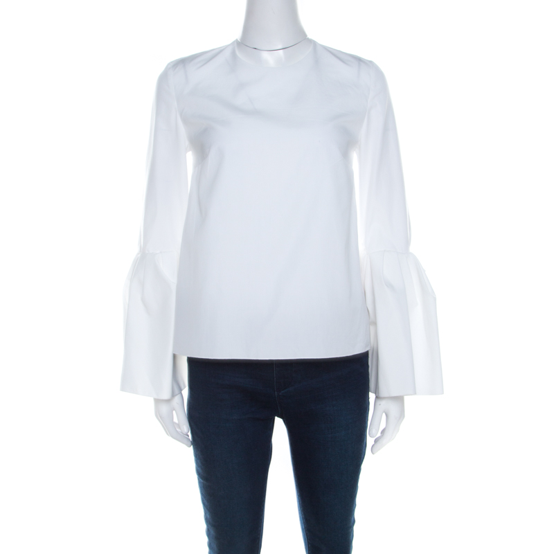 Pre Owned توب روكساندا ايلينسيك تروفاوت أكمام بوبلين بيل قطن أبيض S