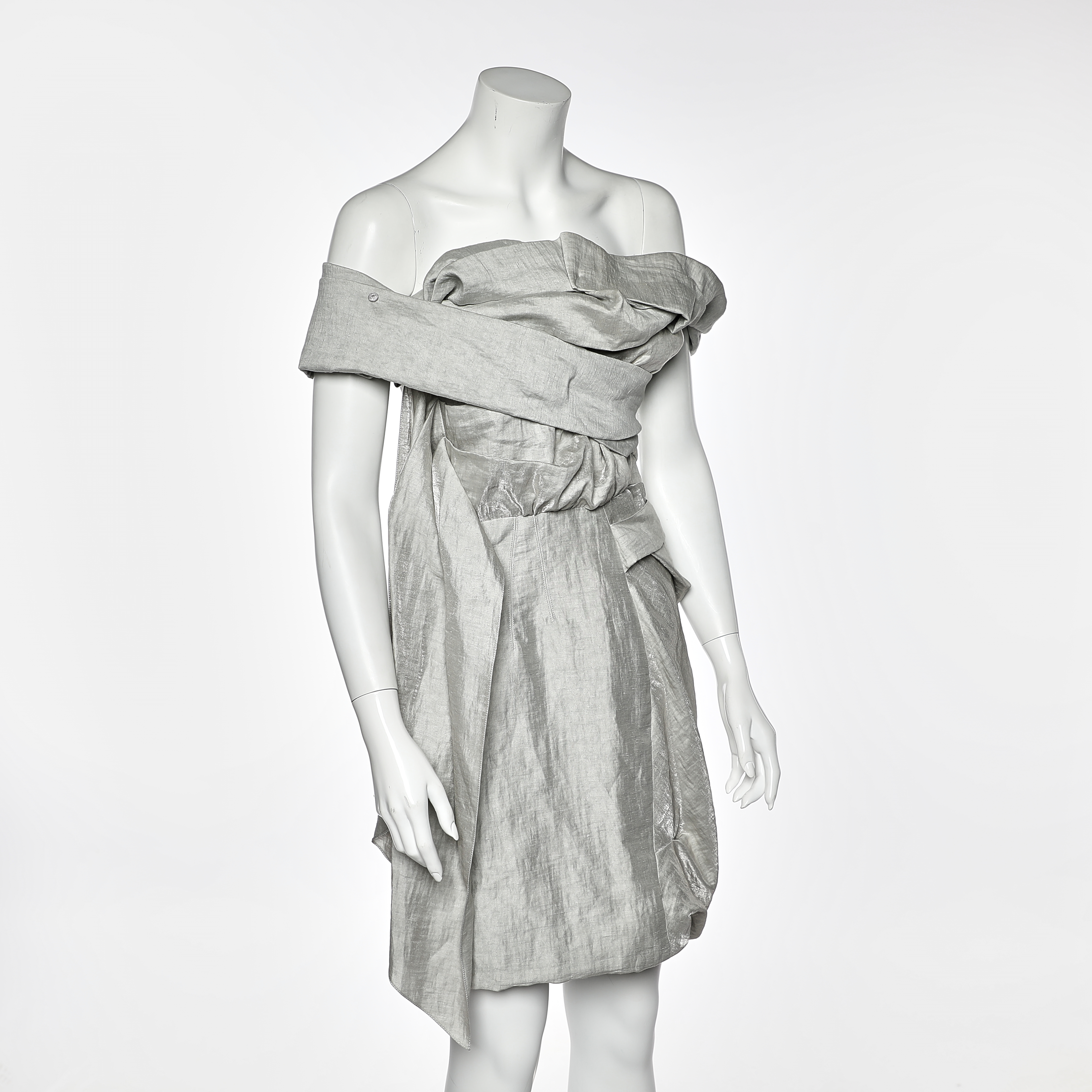 

Roksanda Ilincic Grey Silk Draped Off Shoulder Dress