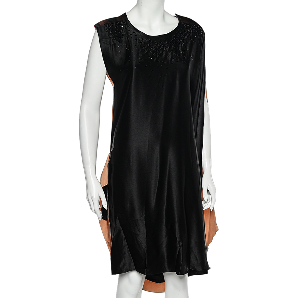 

Roksanda Ilincic Black & Beige Silk Embellished Neck Detailed Draped Dress