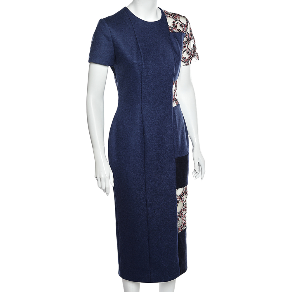 

Roksanda Ilincic Navy Blue Wool & Embroidered Trim Langston Dress