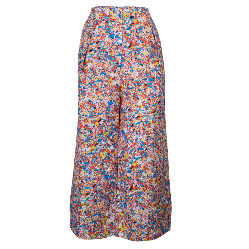 Pre Owned Roksanda Ilincic Multicolor Floral Print Textured Silk Wide Leg Pants M