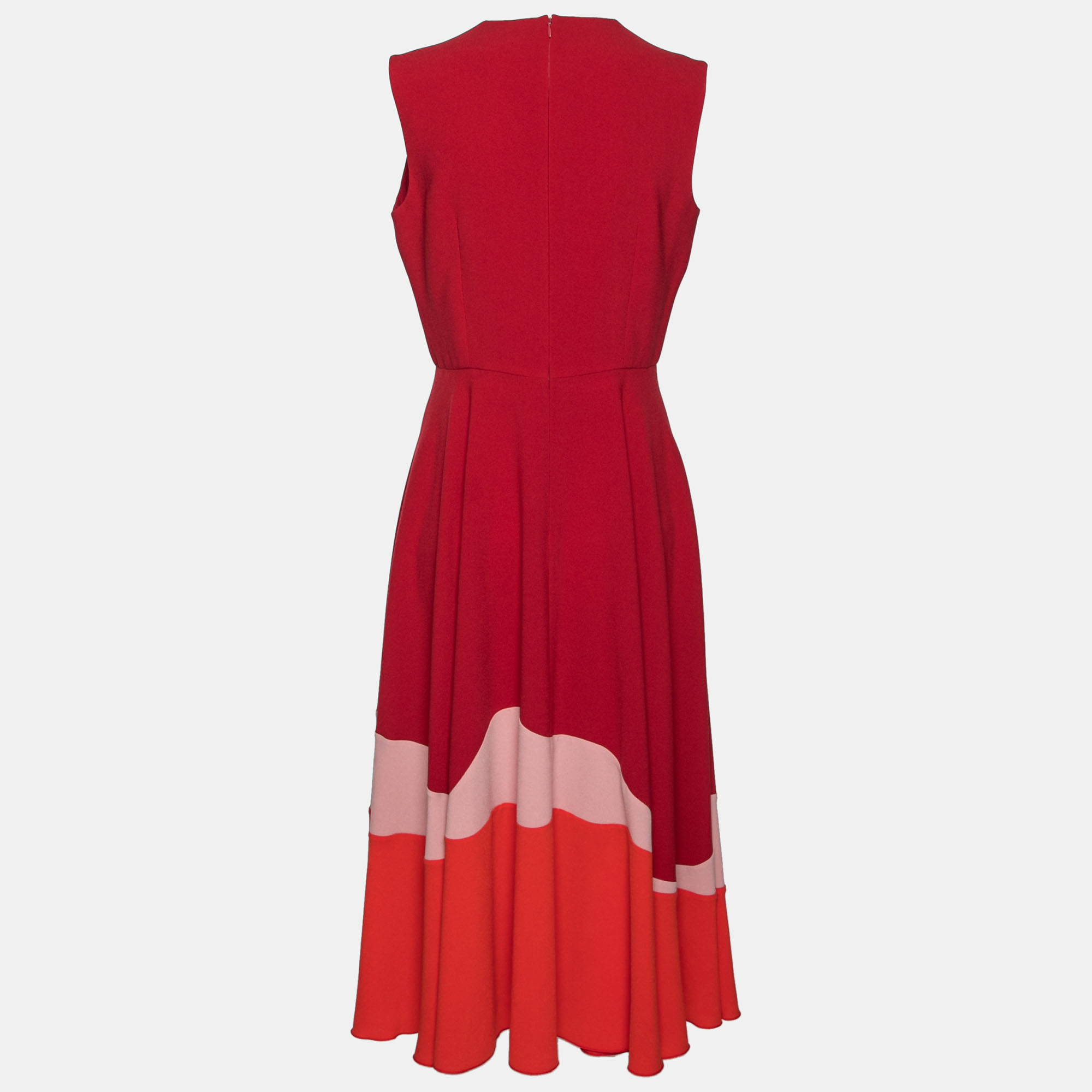 

Roksanda Burgundy Synthetic Wave Color Block Flared Midi Dress