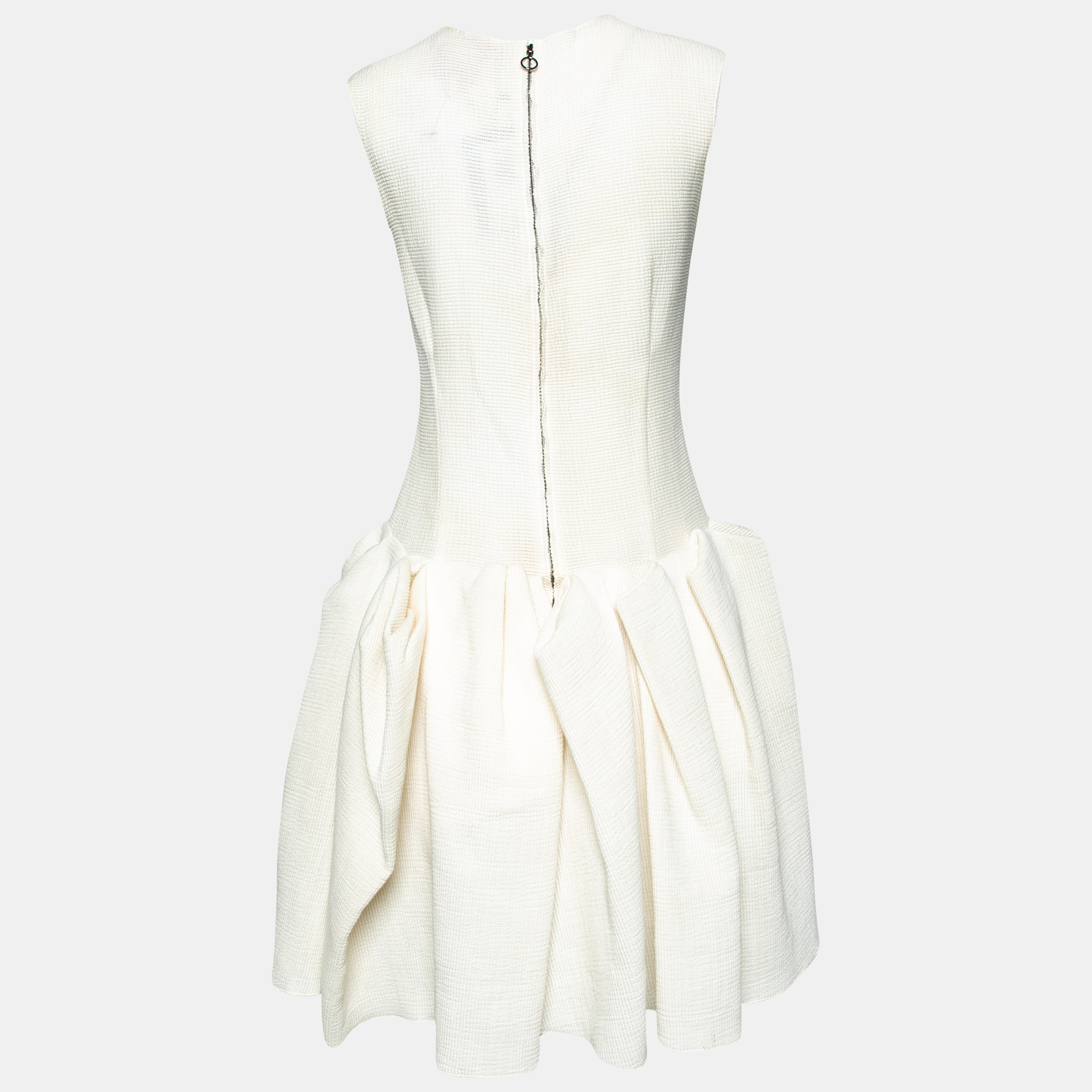 

Roksanda Ilincic Off White Stretch Knit Draped Waist Sleeveless Midi Dress