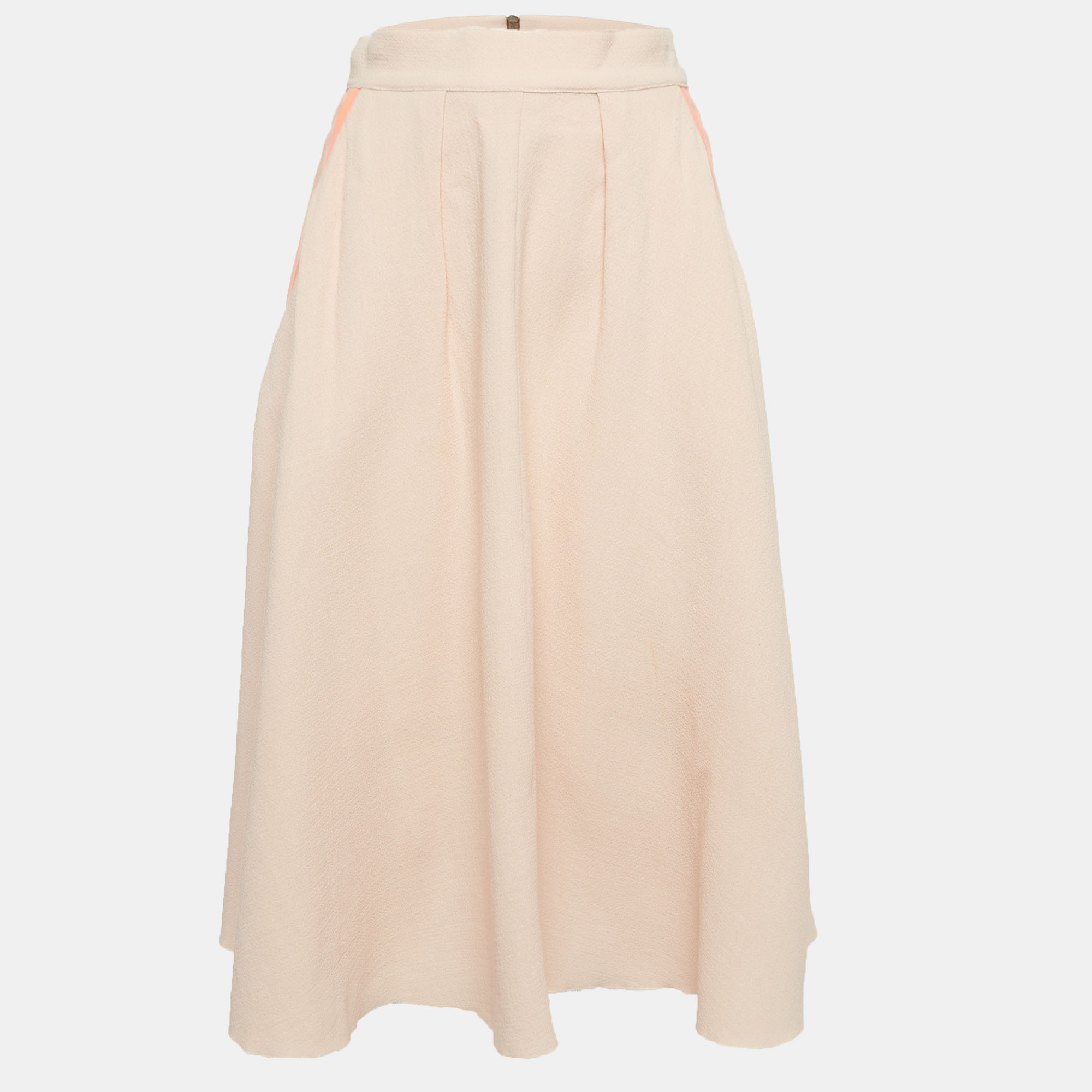 

Roksanda Ilincic Pink Contrast Trim Crepe Pleated Midi Skirt S