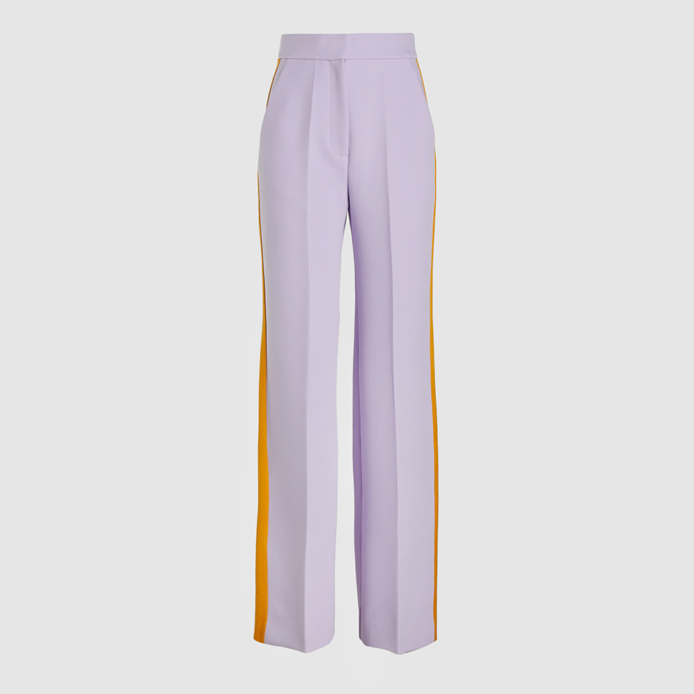 purple striped trousers