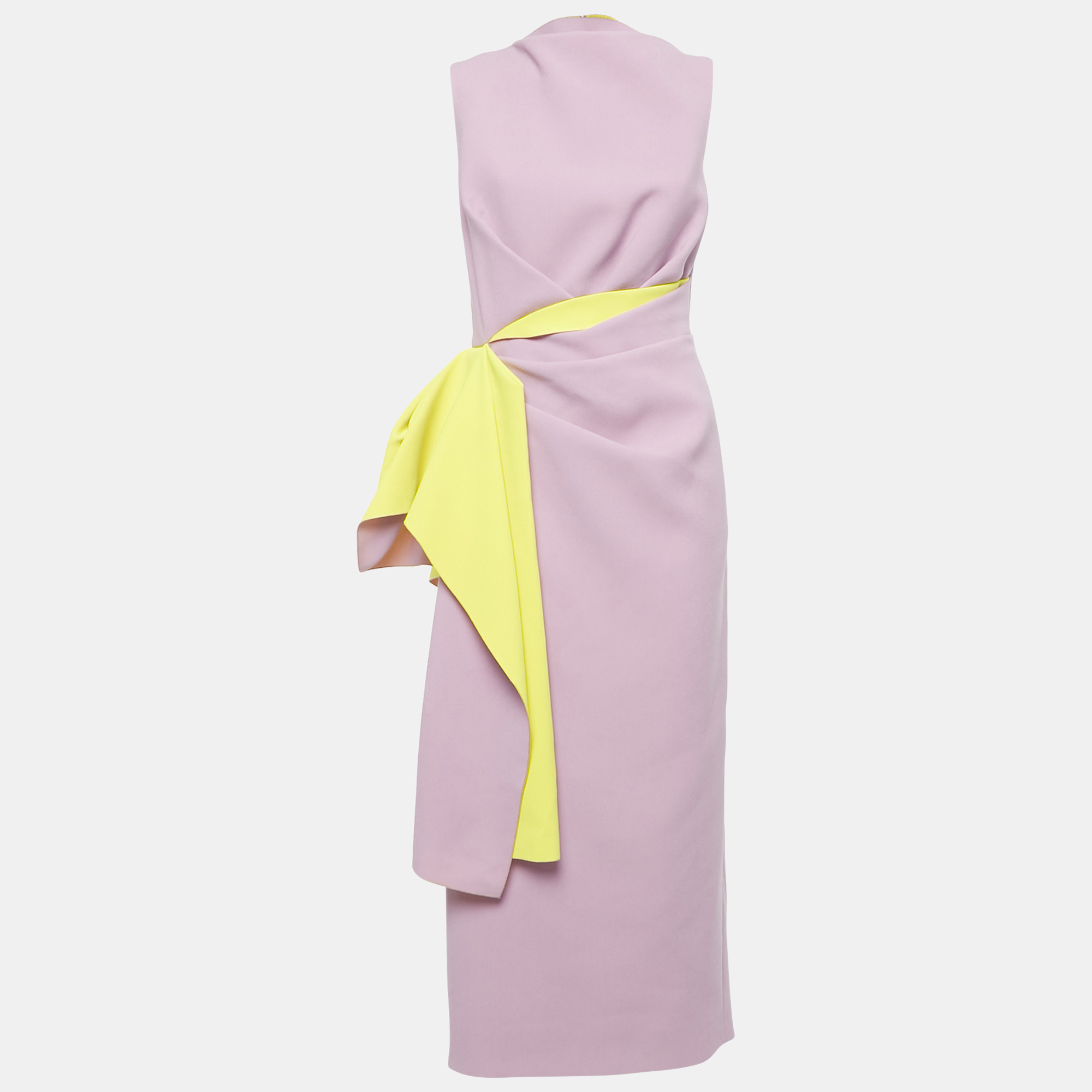 

Roksanda Pink/Yellow Crepe Drape Style Midi Dress M