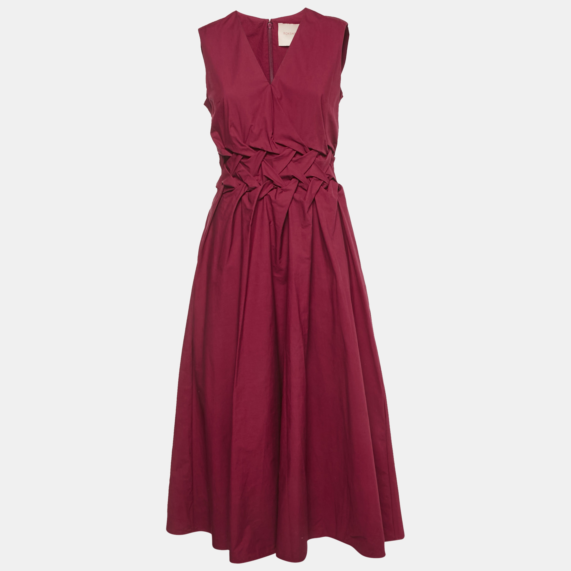 

Roksanda Burgundy Cotton Gathered Eifal Midi Dress M