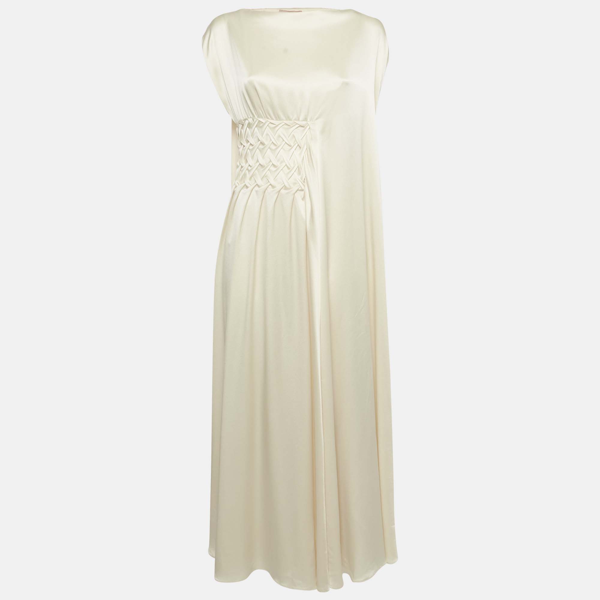 

Roksanda Cream Satin Gathered Kleo Long Dress S, Burgundy