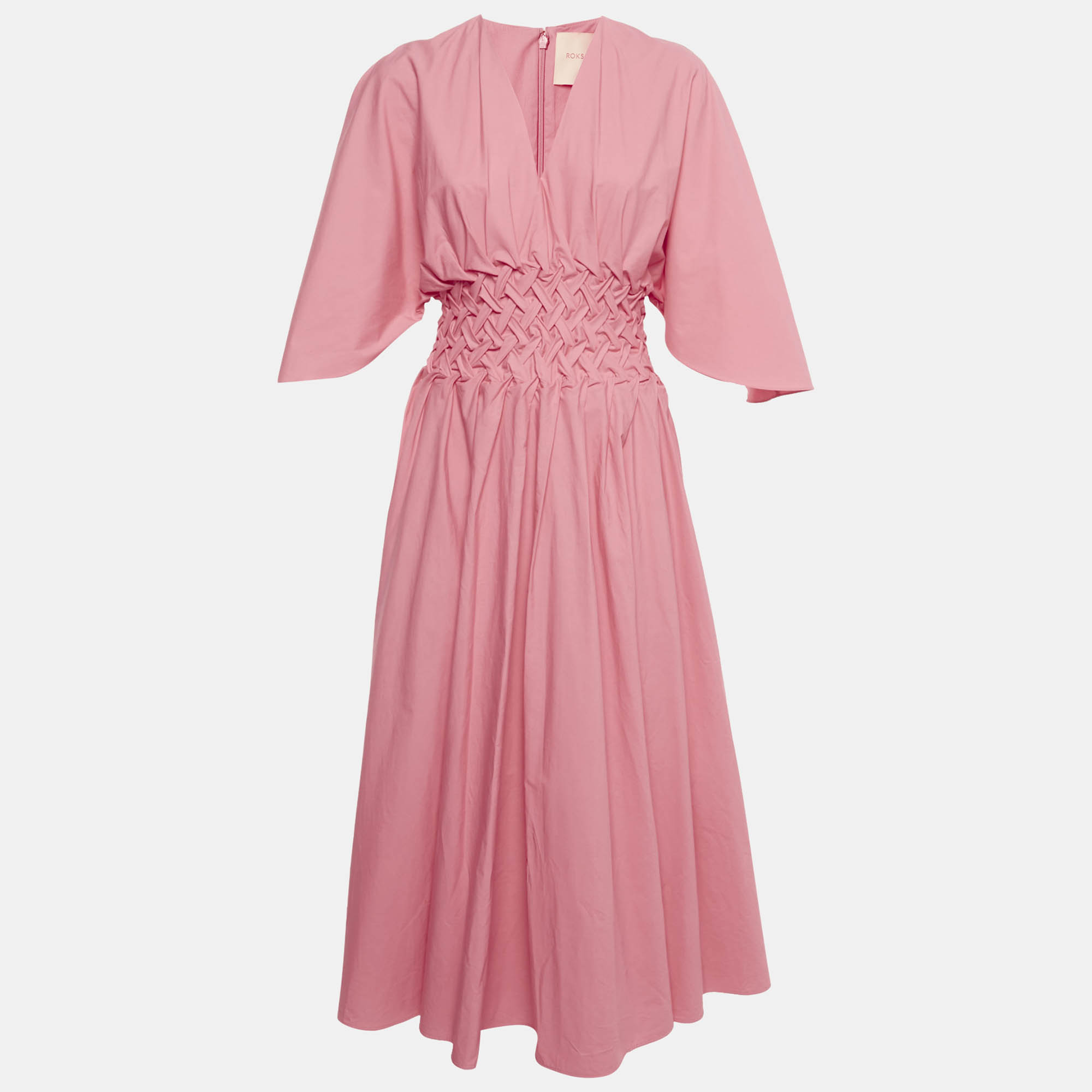 

Roksanda Pink Poplin Shirring Midi Esti Dress M